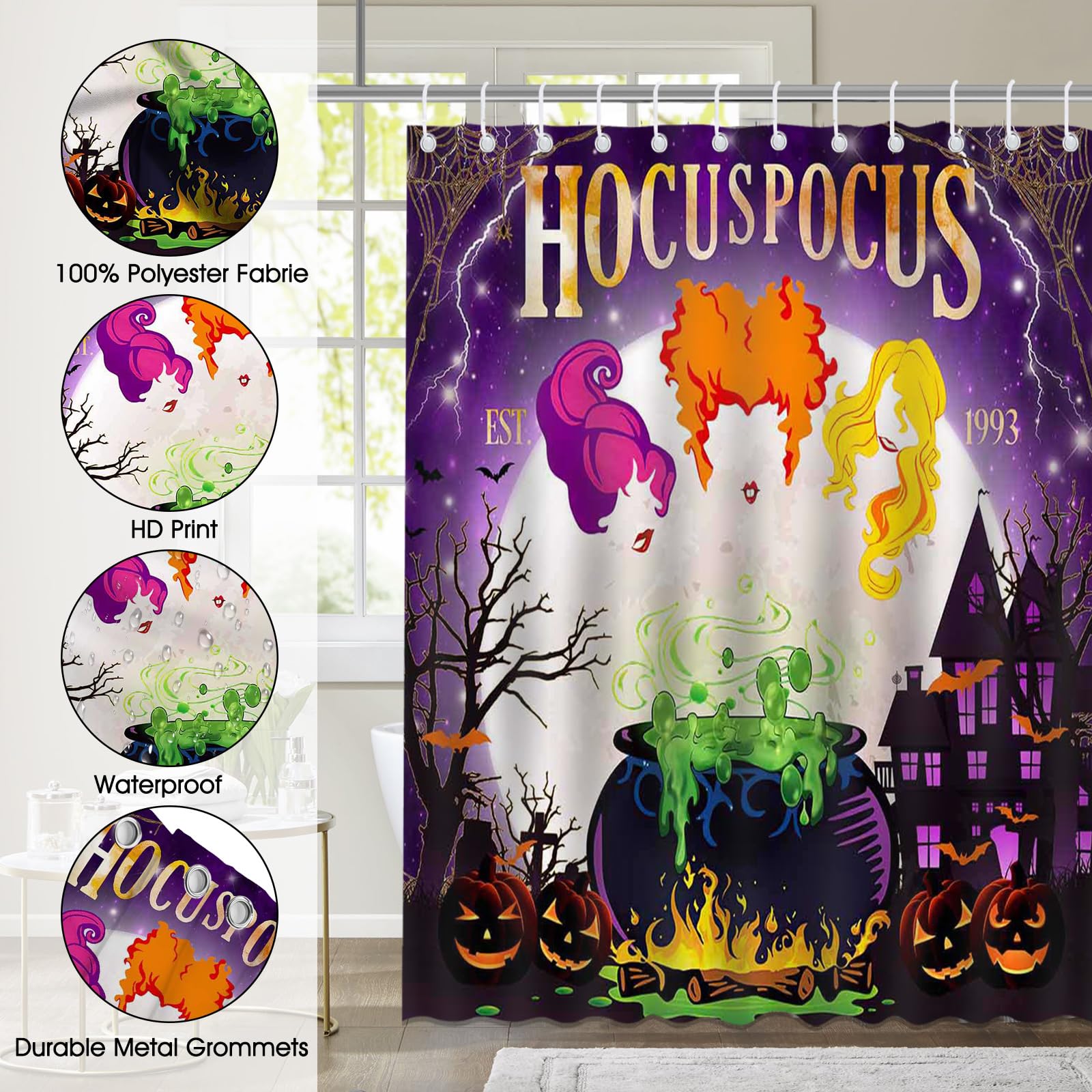 Mocsicka Süßer Halloween-Duschvorhang – Rosa Kürbis & Geist, 183x183 Cm Wasserdicht | Mit 12 Haken