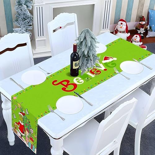Miniatura 2 de Nepnuser Camino de mesa de Feliz Navidad, Whoville Grinchmas, Navidad, vacaciones de invierno, decoración de fiesta temática, elfo verde, decoración