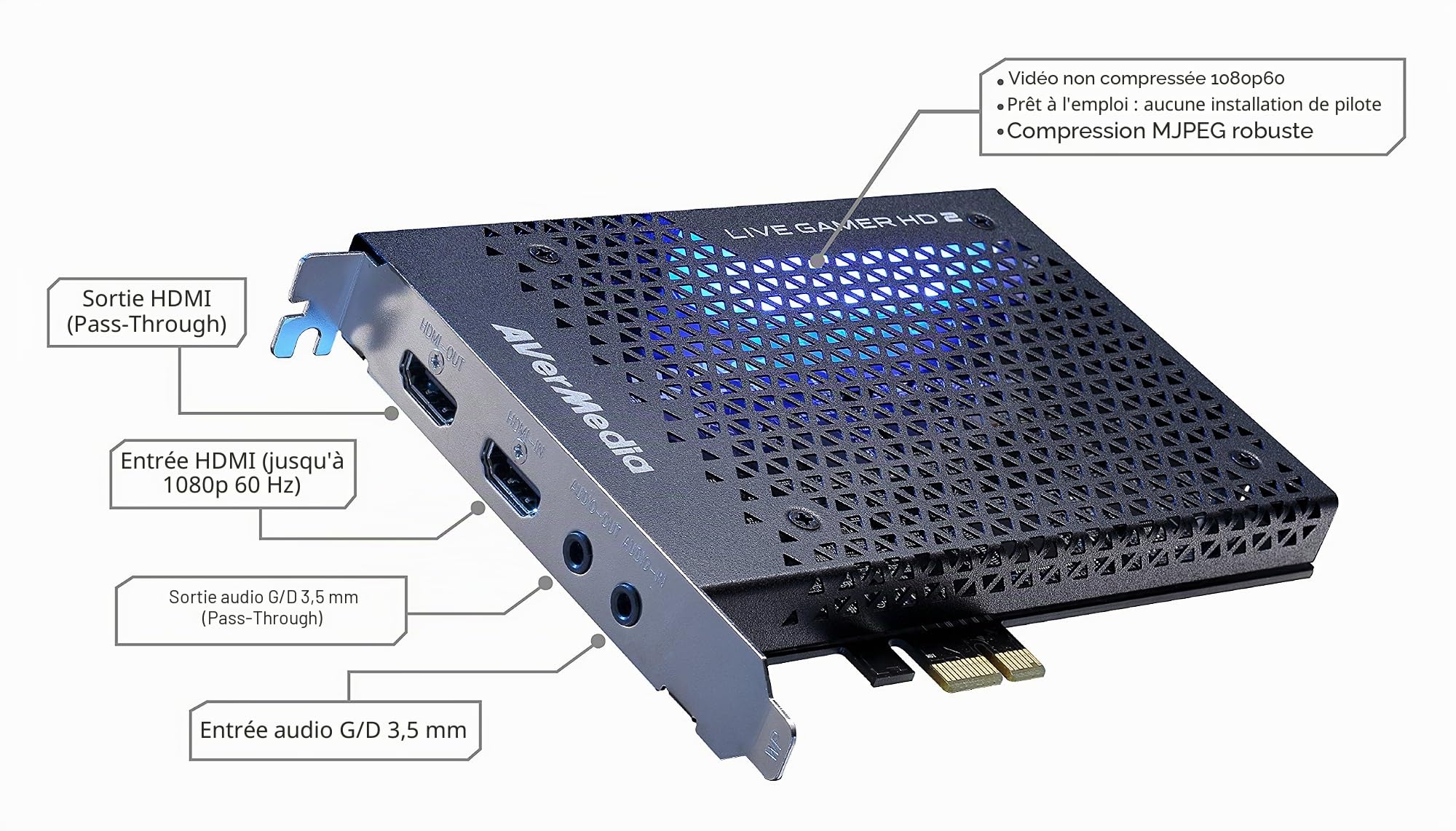 AVerMedia Live Gamer HD 2 GC570 - Carte de capture PCIe professionnelle pour PC de Streaming, Sans Driver, Streamez en enregistrez en 1080p60, vidéo non copmpressée, zéro latence, HDMI
