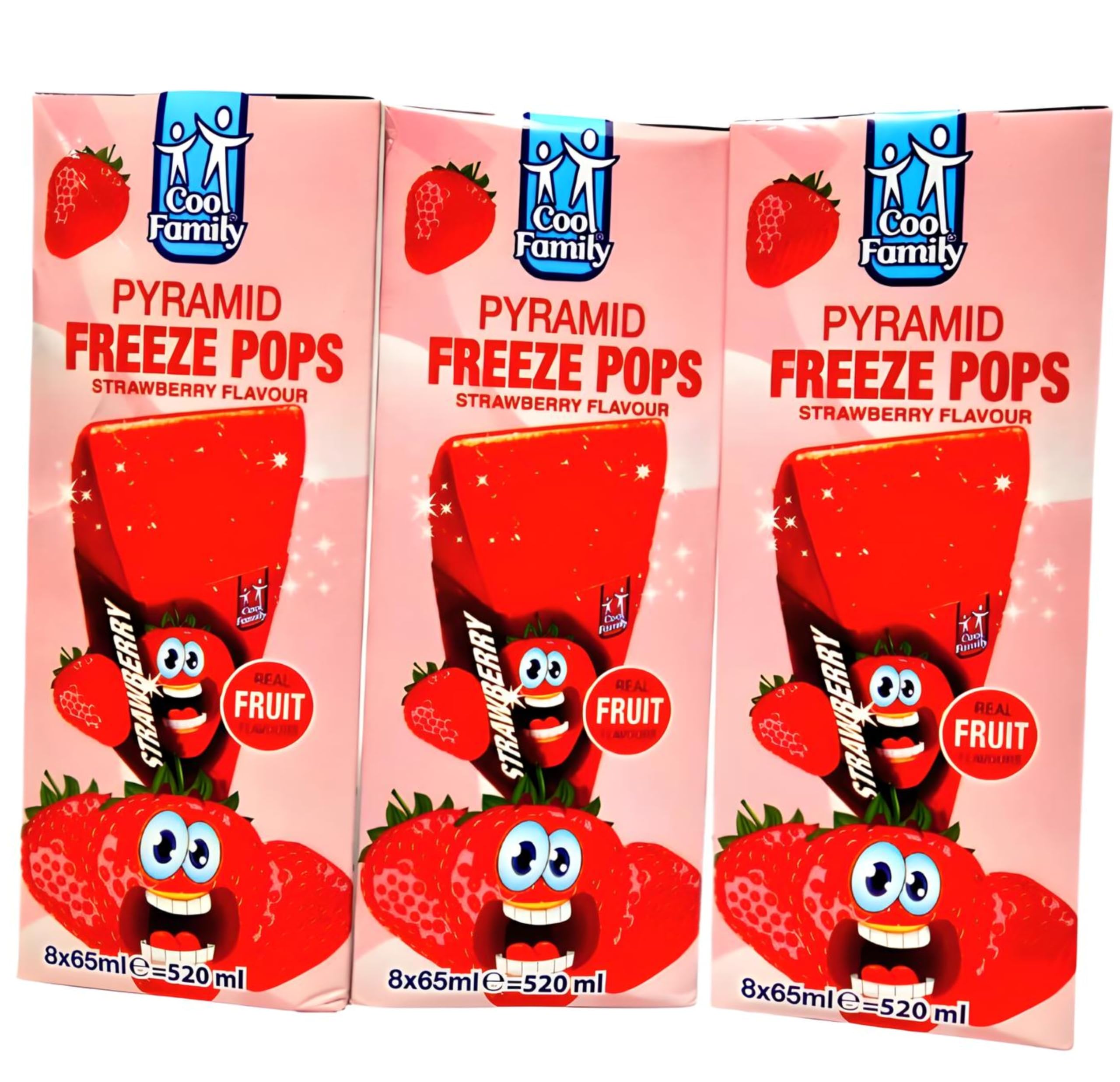 3 Pack Bundle - Pyramid Freeze Pops Strawberry Flavour - Real Fruit Juice Ice Lollies - Easy Home Freezing Treats (24 Pops Total)