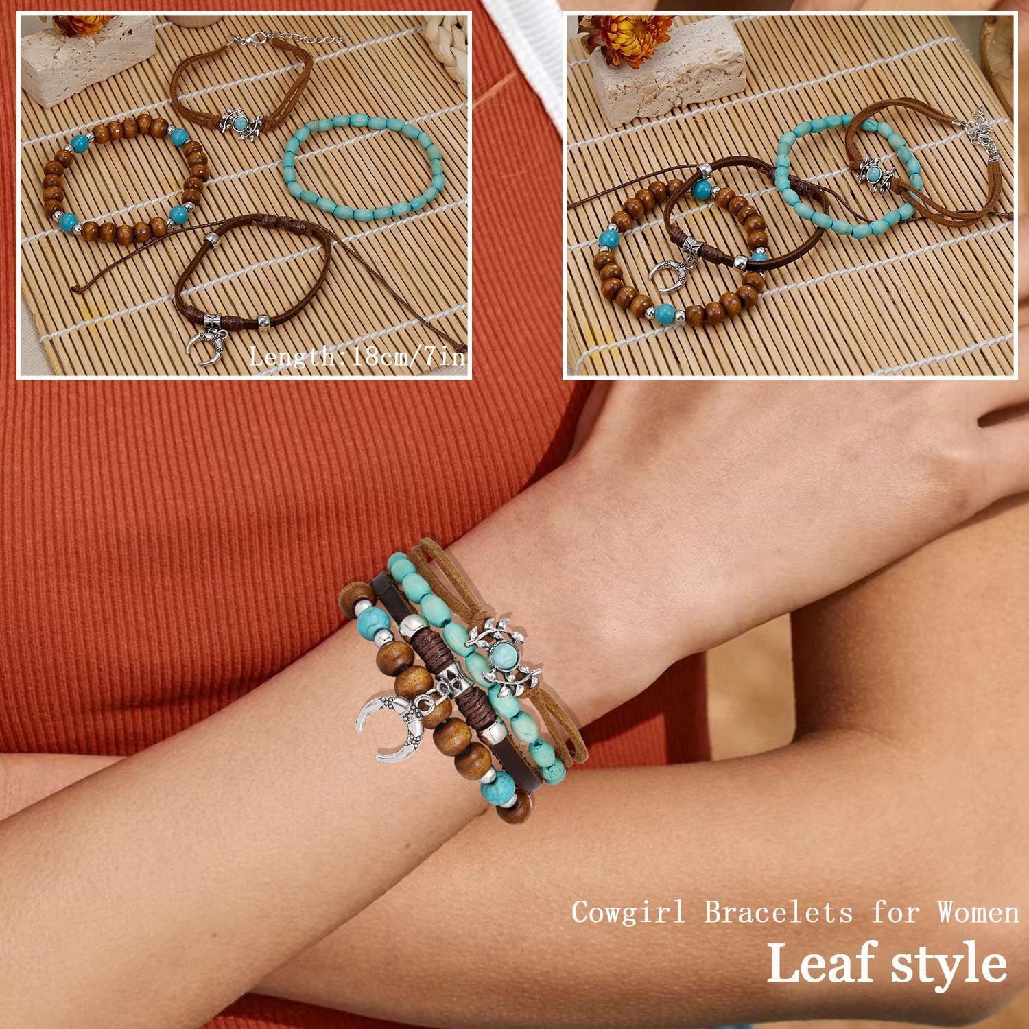 COLOYAN 28PCS Western Bracelets for Women Stackable, Stretch Charm Bohemian Bracelet Stacks, Vintage Turquoise Bead Bracelet Western Jewelry - Image 5
