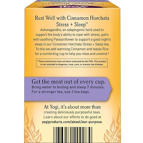 Miniatura 8 de Yogi Tea Cinnamon Horchata Stress + Sleep - Té de hierbas sin cafeína, certificado orgánico por USDA, sin OMG, 16 bolsas de té (paquete de 6)