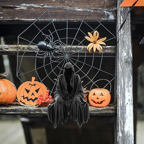 Miniatura 3 de The Creeper Reaper - Estatua sentada de mano del diablo  Estatua gótica Sensenmann, estatua de Schwarze Robe Walker Gothic Harz, adorno de