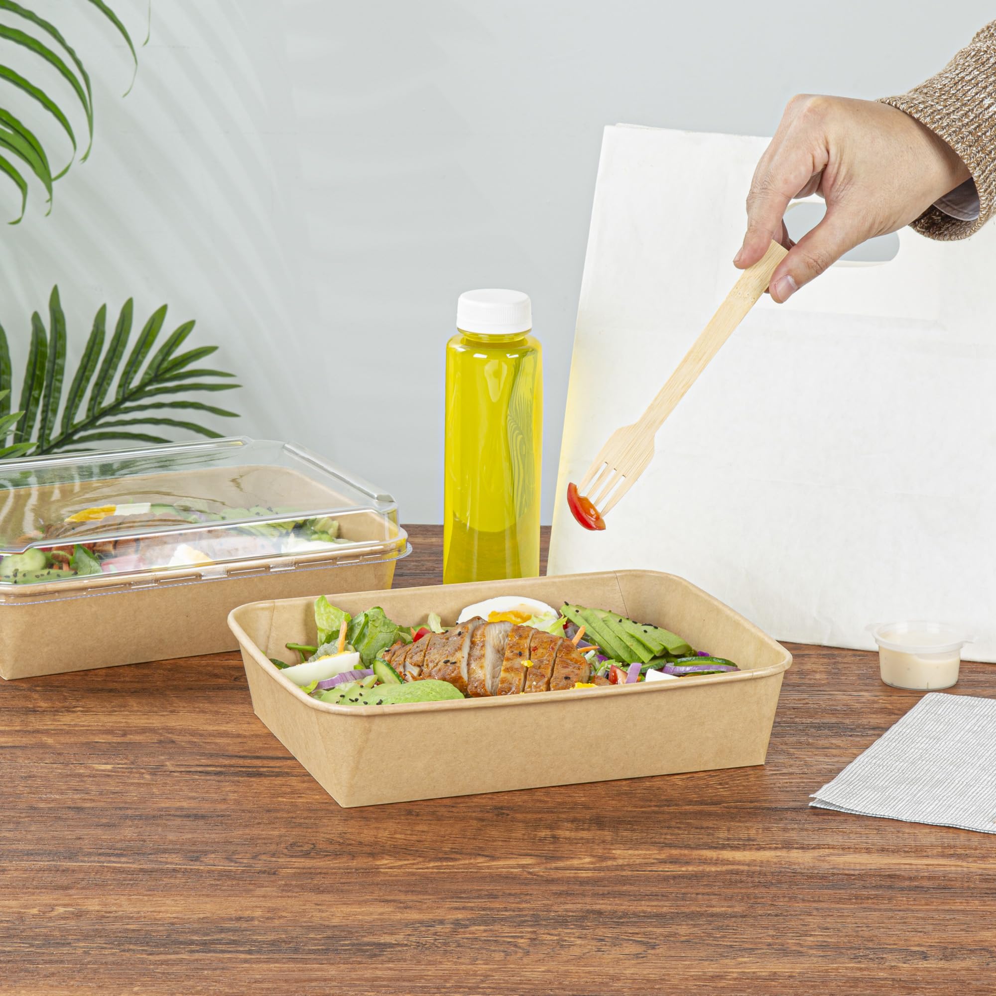 Restaurantware Papier-Mahlzeiten-Vorbereitungsbehälter, 50 Stück, rechteckig, Einwegbehälter, wiederverwendbar, gefrierbar, fettdicht, Aufbewahrungsbehälter aus Kraftpapier für Salate, Nudeln, Partys