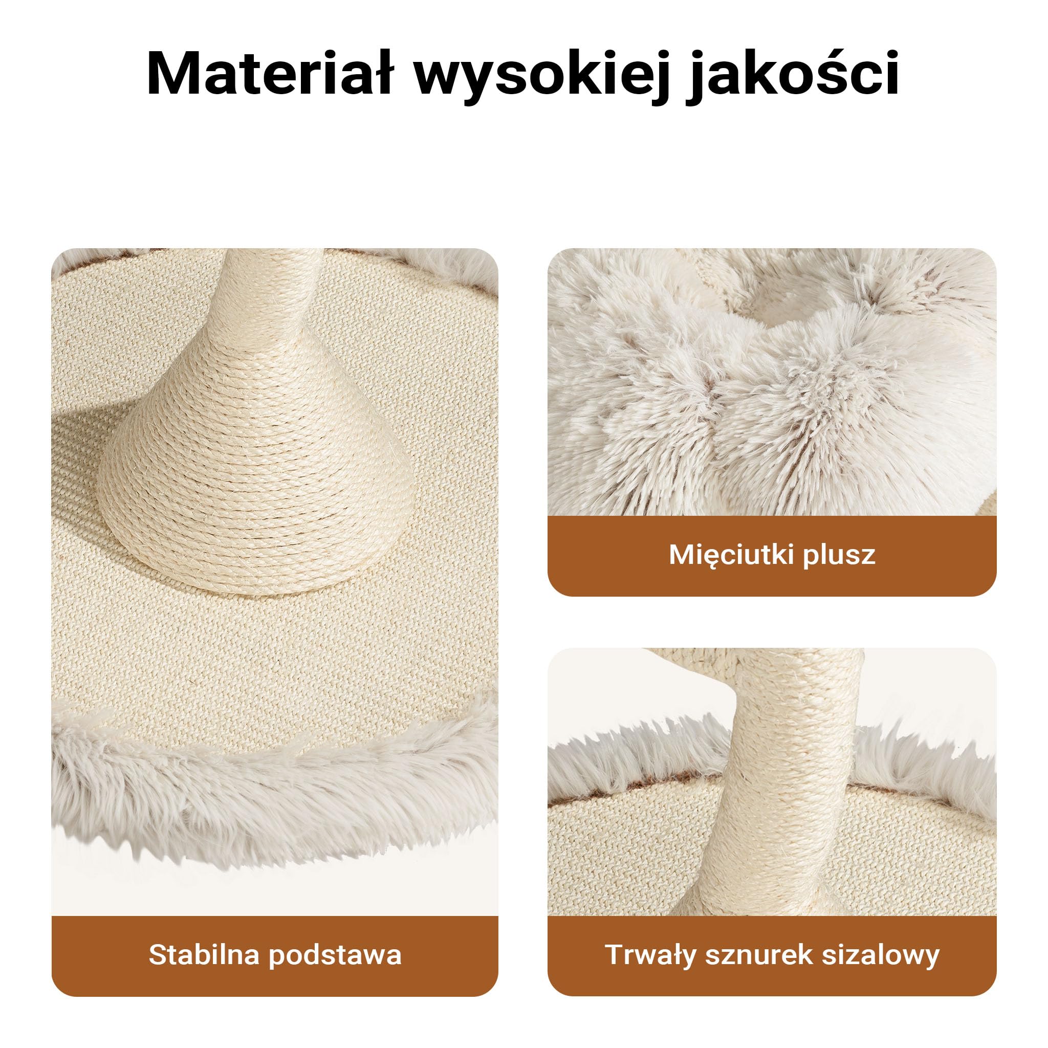 Fudajo Designerski drapak dla kota z legowiskami i zabawką Ø 59 cm i 125 cm wysokości, pluszowy koci plac zabaw z 3 poziomami i piłeczkami, drzewko z sizalem
