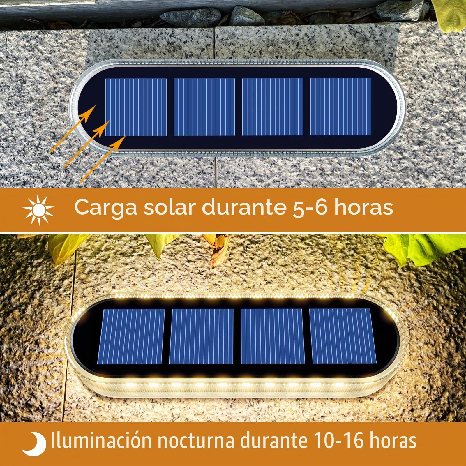 YiLaie Luz Solar Exterior, LED Jardin, de Escalera Blanco Cálido 2700K con ON/OFF Automático de Camino IP68 Impermeable Focos,4 piezas