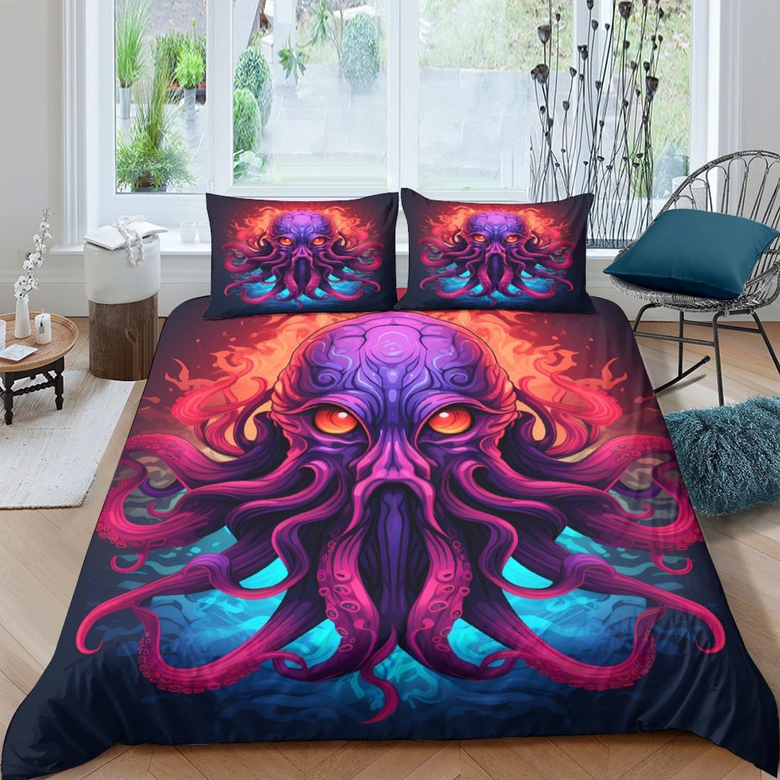 Ctjqhvkz Style-4 3D Printed Purple Octopus Fitted Sheet Microfiber Soft Mattress Cover For Bedroom Living Room Dorm Artistic Decor Single（135X200cm）