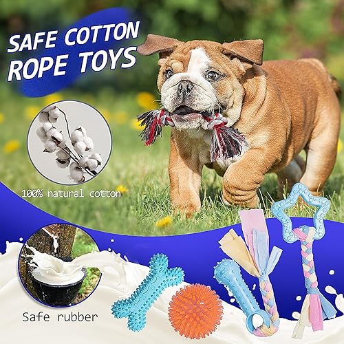 Miniatura 5 de Juguetes masticables para cachorros, para dentición, aburrimiento, paquete de 20 juguetes para cachorros con cuerda interactiva para perros, cepillo