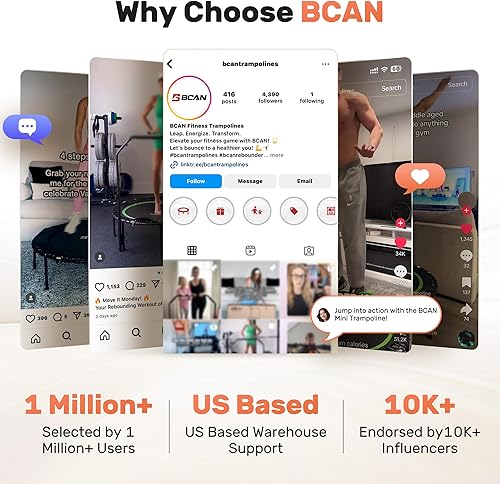 Miniatura 15 de BCAN Mini trampolín plegable de 40/48 pulgadas, carga máxima de 330 libras/440 libras, rebote de fitness con mango de espuma ajustable, trampolín
