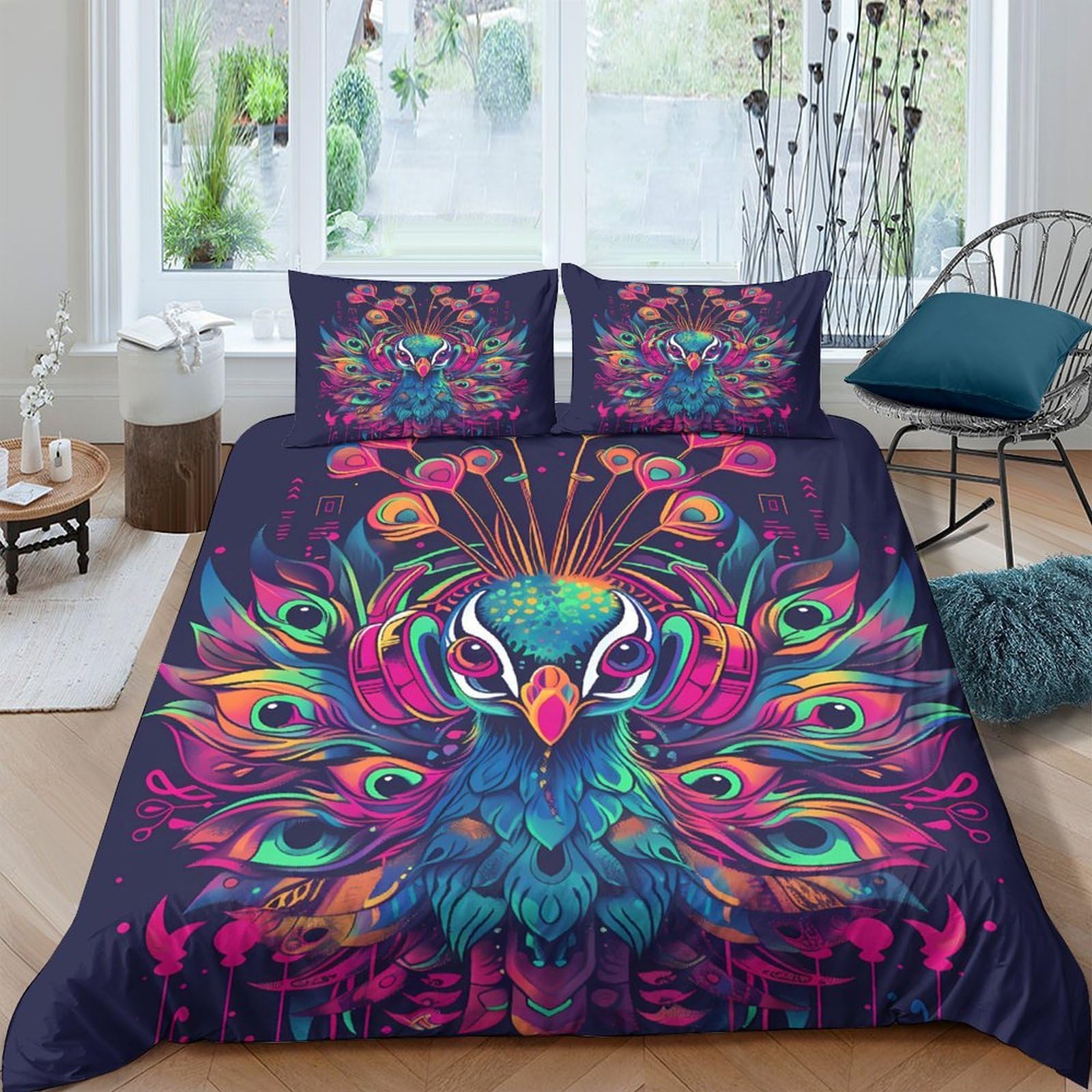 Ctjqhvkz Style-10 3D Printed Vibrant Peacock Fitted Sheet Microfiber Soft Anti-Slip Mattress Cover For Bedroom Dorm Decorative Bedding Single（135X200cm）