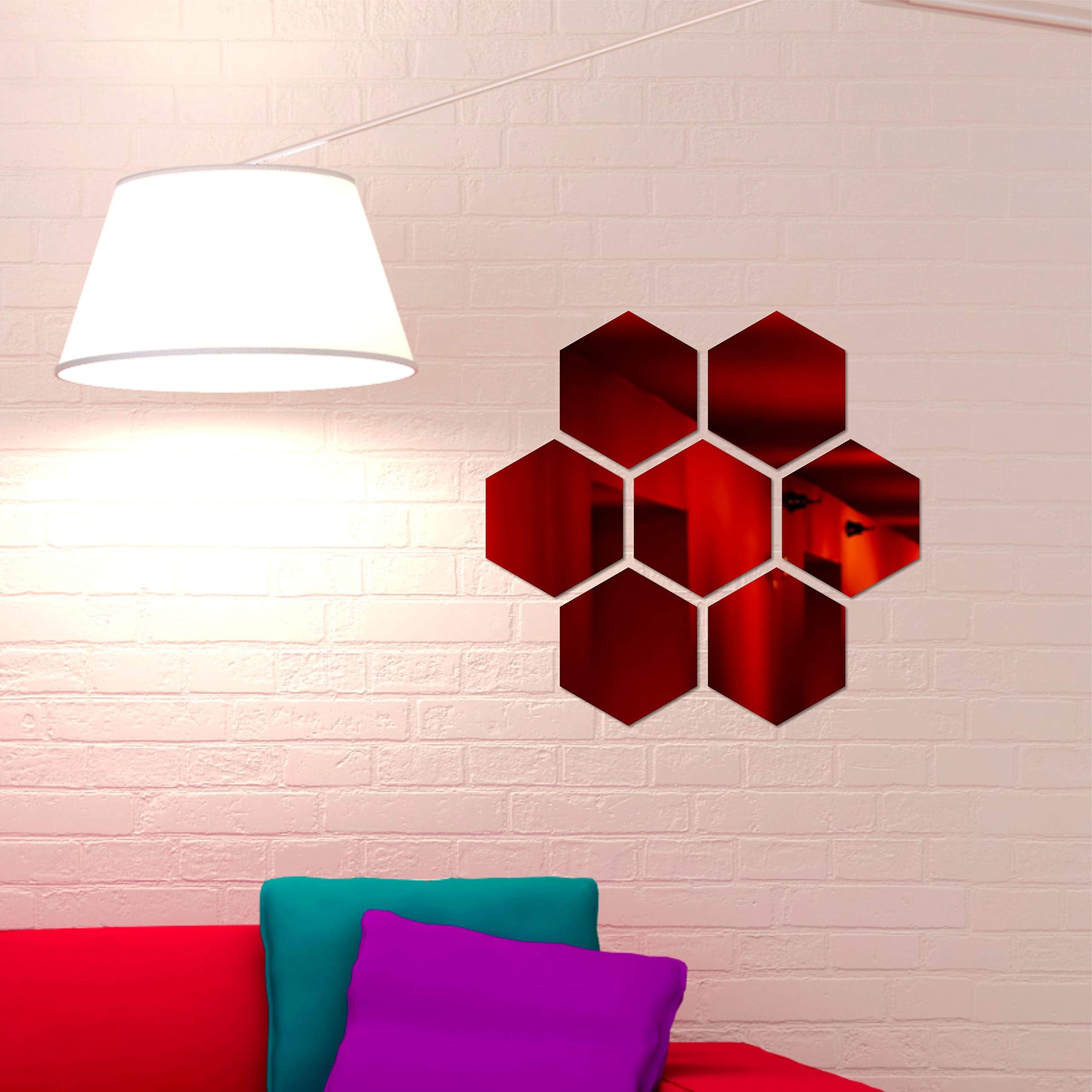 Naveed Arts - Acrylic Hexagon Wall Sticker Decor - 7 Red Mirror JB042RM7 Factory Outlet, Bill + Warranty