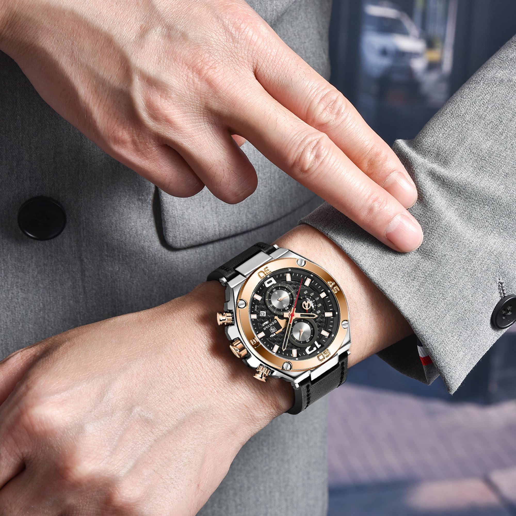 BENYAR BY Herrenuhr Uhren Herren Wasserdicht Herrenuhren Chronograph männer Armbanduhr für Herren Gold/Silber/Blau/Schwarz Eleganz Lederarmband/Edelstahl Quarz Geburtstags/Weihnachts