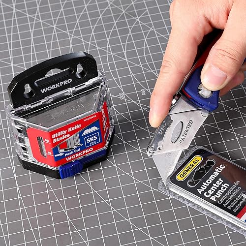 Miniatura 9 de WORKPRO Paquete de 50 cuchillas de cuchillo utilitario con dispensador, cortador de caja de acero SK5, cuchillas estándar para reemplazo de