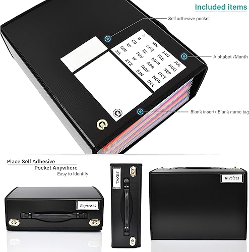 Miniatura 6 de CNK Carpetas de Archivos de Acordeón con 24 Bolsillos Organizador para Almacenamiento de Documentos en Papel Carpeta de Documentos Expandible