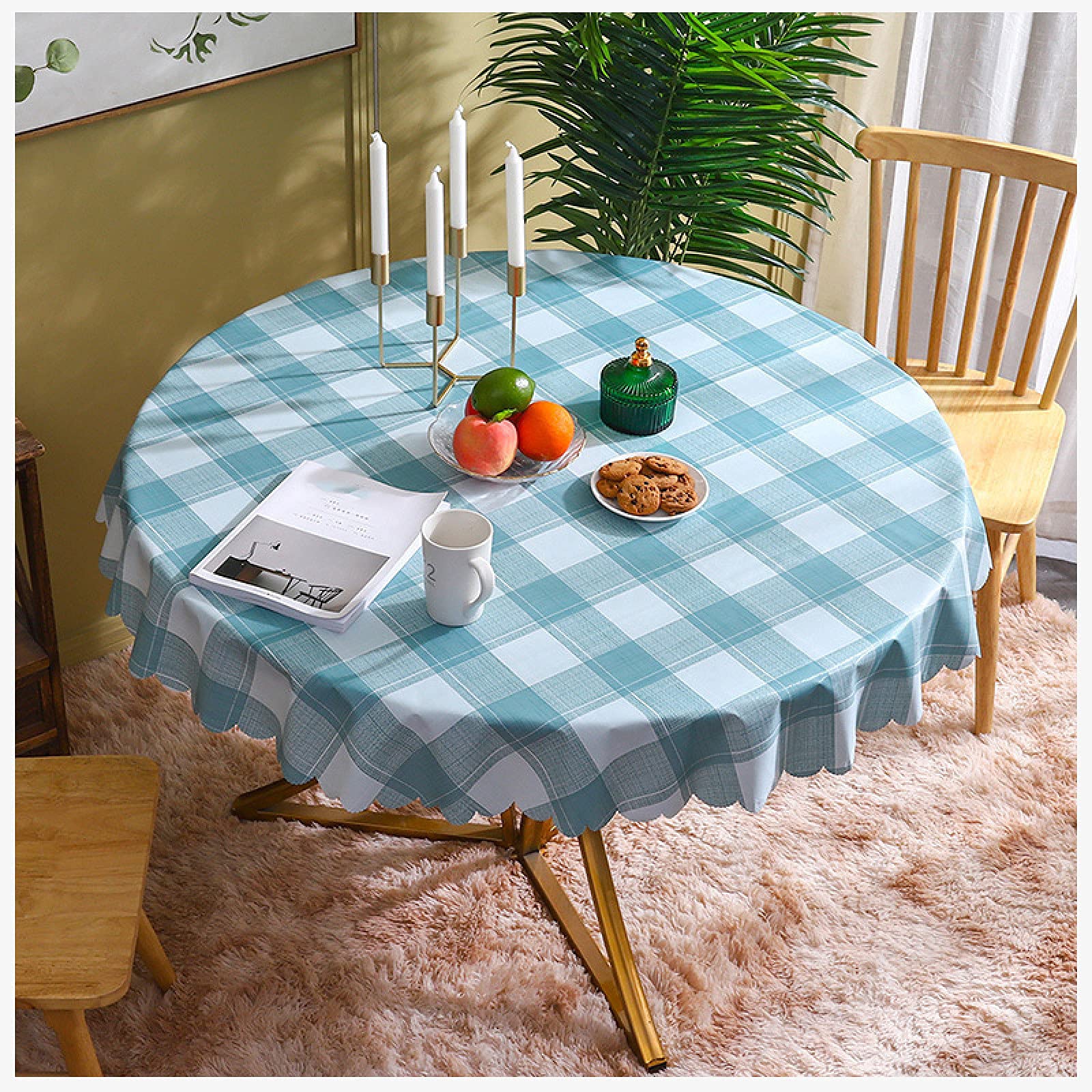 Nappe ronde en PU verte imprimée de 140 cm imperméable et antitache pour table de jardin