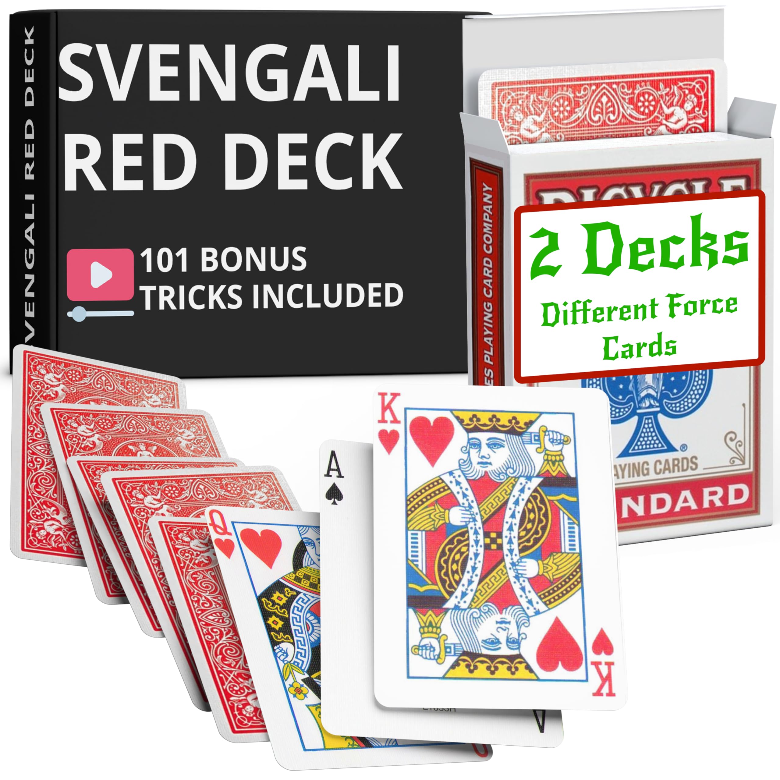 Ted's Sterling Magic Standard Bicycle Svengali Decks Trick Kit, Pack of 2 Decks with Different Force Cards (Red)