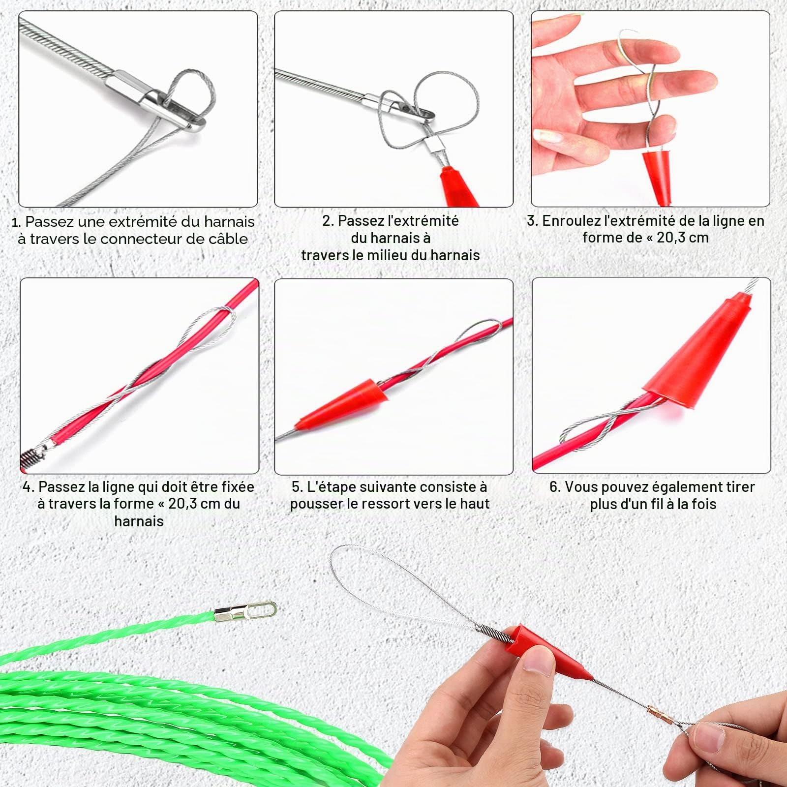 Vegena 40M Aiguille Electricien, Tire Fils Electrique Aiguille Tire Fil avec 2 Ressorts de Guidage, Tire Cable Electrique Diamètre 4 mm pour Pose Conduit de Sol