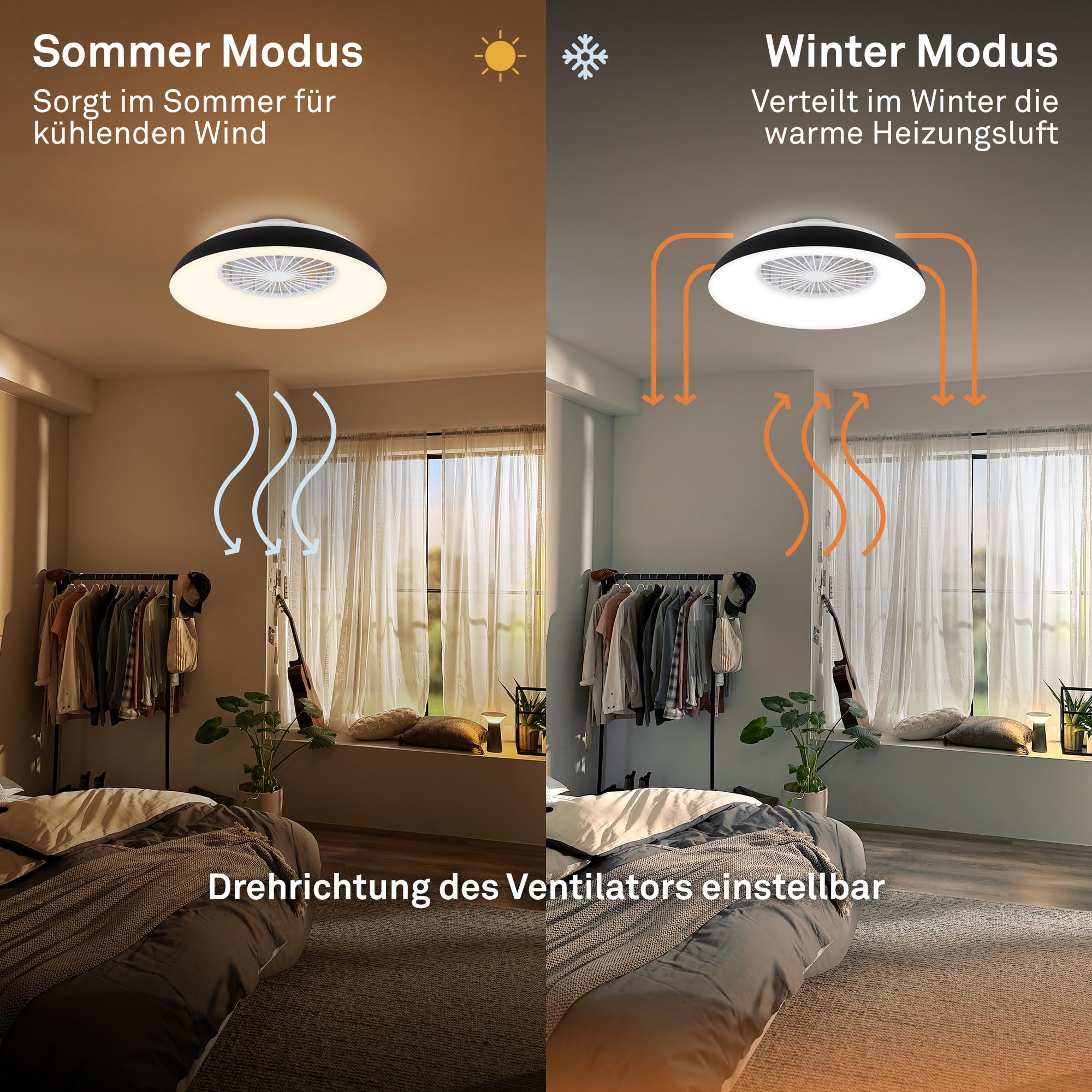 BRILONER - Ventilador de techo con luz LED, mando a distancia, motor DC silencioso con 5 velocidades, CCT y luz regulable, lámpara ventilador techo dormitorio, 60 x 19 cm, negro, blanco