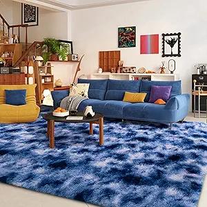 5x8 ft Fluffy Shag Blue Rug for Living Room, Soft Plush Rugs for Bedroom, Nursery, Kids Playroom, Dorm & Office,Non-Slip Fuzzy Shaggy Carpet