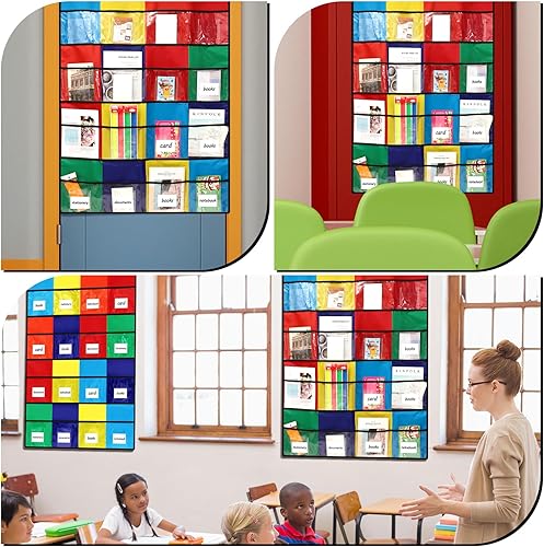 Miniatura 6 de Windyun 2 juegos de bolsillo para el aula, bolsillo multicolor para biblioteca, bolsillos para libros para niños, organizador de pared colgante,
