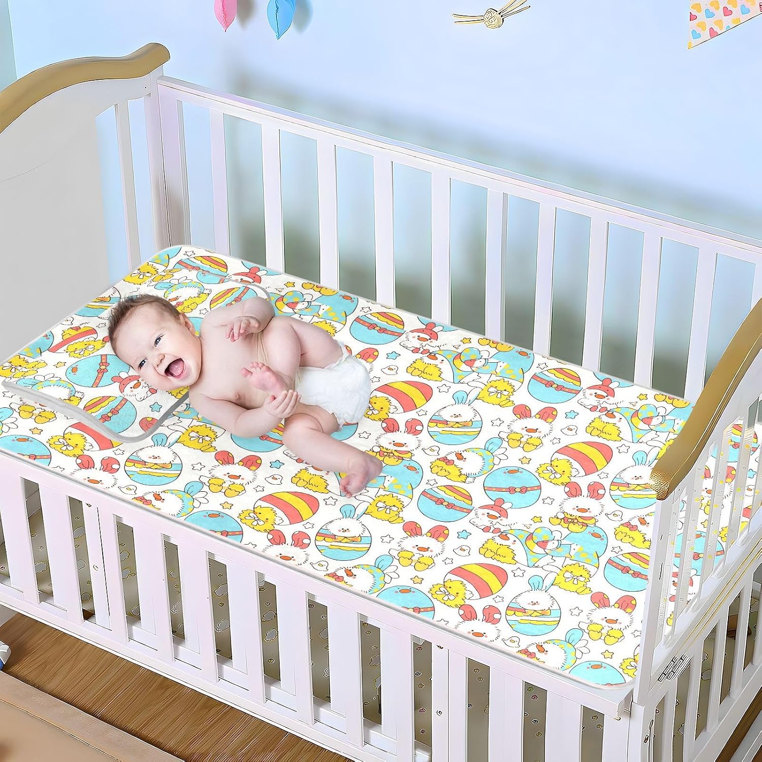 Cartoon Cute Chicks Cooling Baby Bed Mattress Protector 28" x 52" Ultra Soft Crib Mattress pad for Baby&Toddler