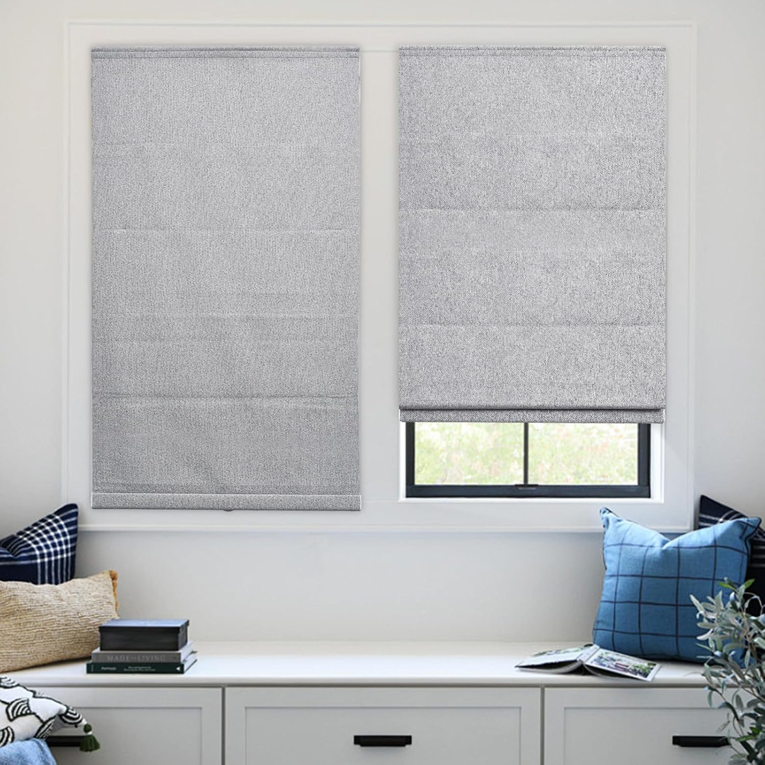 Keego Cordless Roman Shades Modern Blackout Roman Blinds Elegant Roman Shades for Window Easy to Install Blinds for Living Room Door Kitchen (27" W x 48" H, Foggy, Blackout)