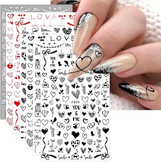 JMEOWIO 12 Sheets Valentines Day Nail Art Stickers Decals Self-Adhesive Pegatinas Uñas Love Heart Nail Supplies Nail Art Design Decoration Accessories