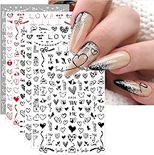 JMEOWIO 12 Sheets Valentine's Day Nail Art Stickers Self Adhesive Heart Shape Nail Art Decoration Accessories
