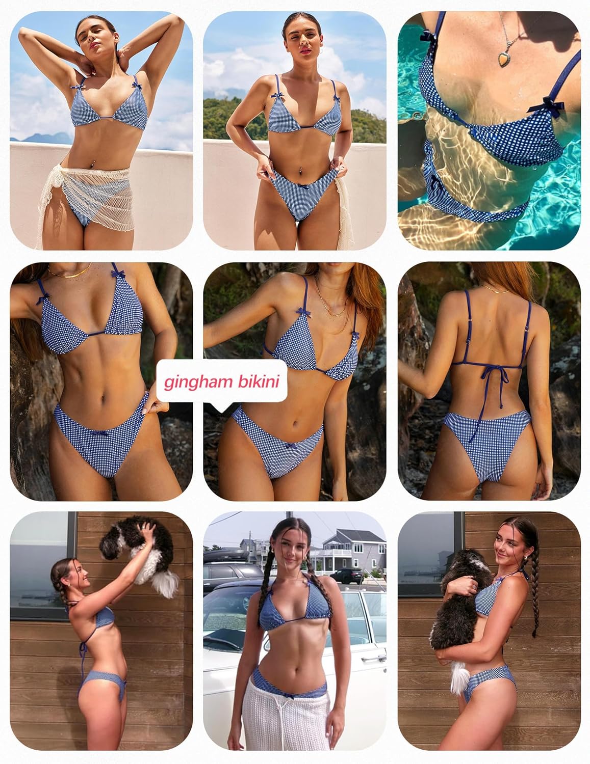 seamoly Women's Bikini Sets Tie Back Bowknot Two Piece Swimsuits Triangle Thong Bathing Suit Gingham Floral Cherry Printing - Image 5