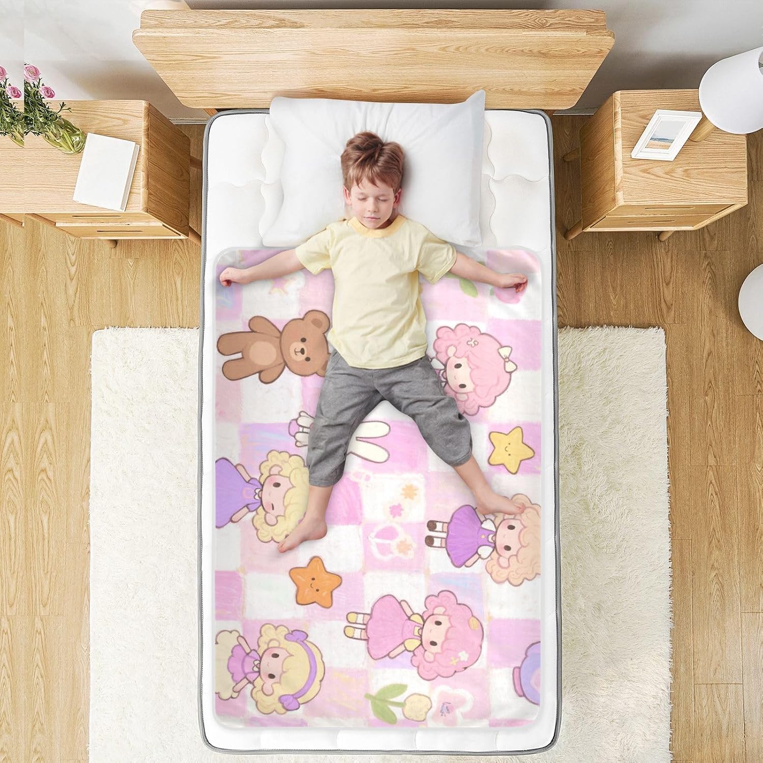 Cute Cartoon Purple Doll Extra Large Resuable Toddler Mattress Pads Highly Absorbent Bed Pad Skin-Friendly Incontinence Pads for Kids Adults Pets , 52" L x 34" W