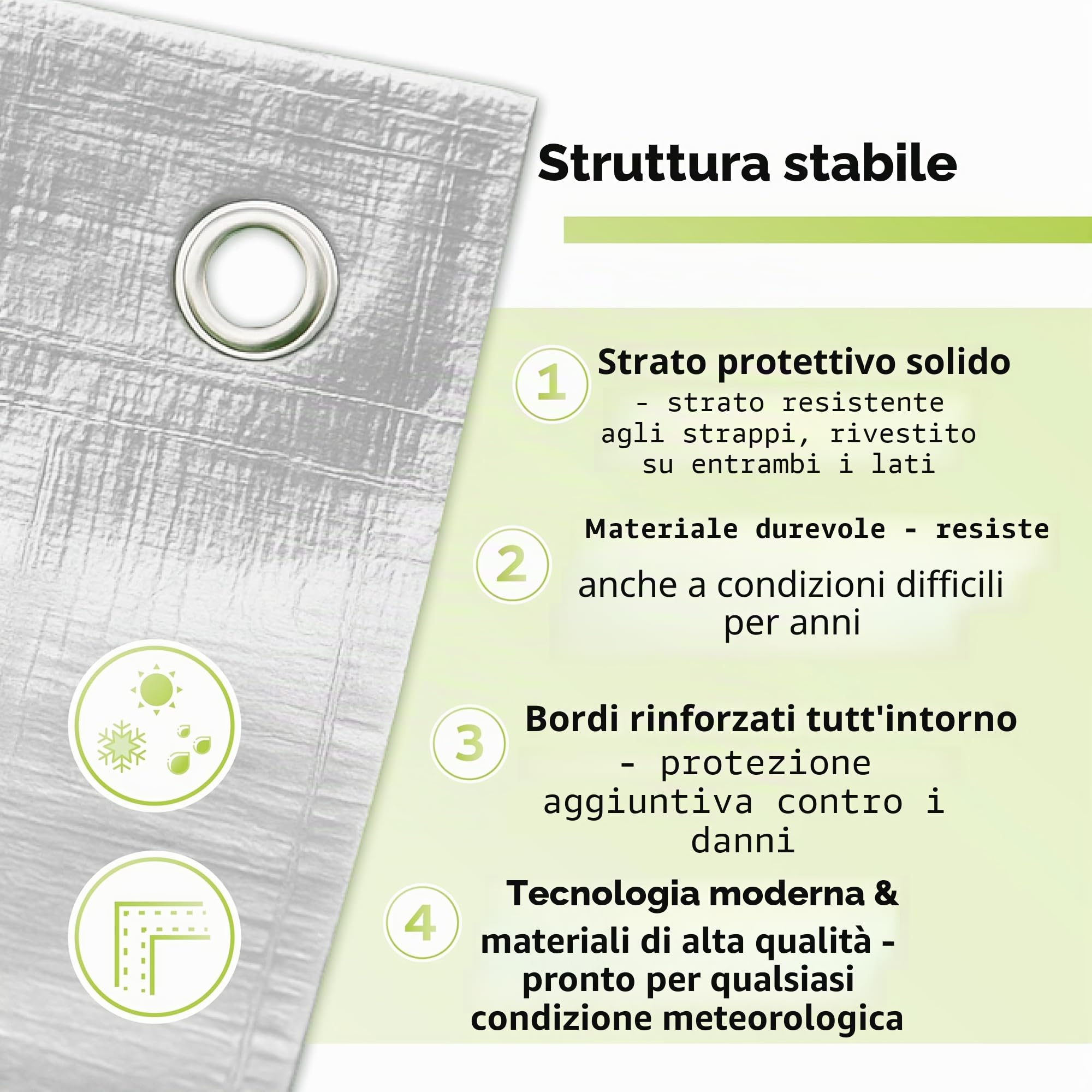 Telone impermeabile GF Premium Line 140g/m² bianco 5m x 8m = 40m², telo in tessuto e protettivo, telone rinforzato occhiellato per barche, legno, piscina, mobili da giardino, auto, antistrappo
