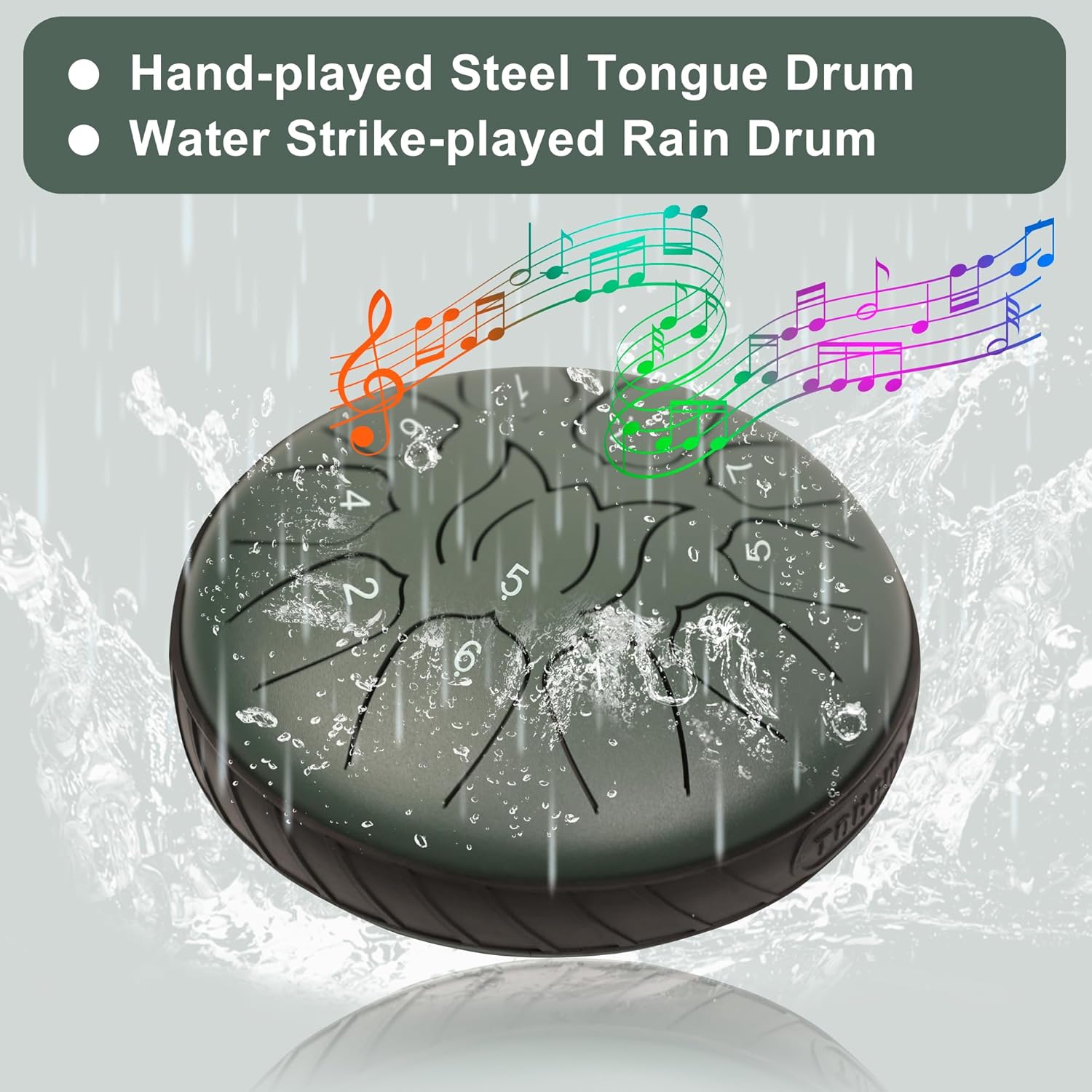 Steel Tongue Drum 11 Notes 6 Inches Rain Drum for Outside with Bag, Music Book, Drum Mallets, Mallet Holder, Finger Picks, Steel Drum for Yoga, Meditation, Prenatal Education