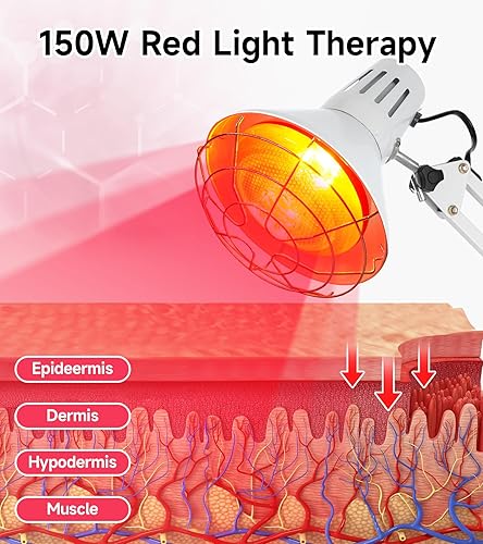 Miniatura 2 de Serfory Infrared Lamp, 150W Near Infrared Light Therapy with Stand Sturdy, Adjustable Red Light Heat Lamp Intensity & Angle, Red Light Therapy Bulb