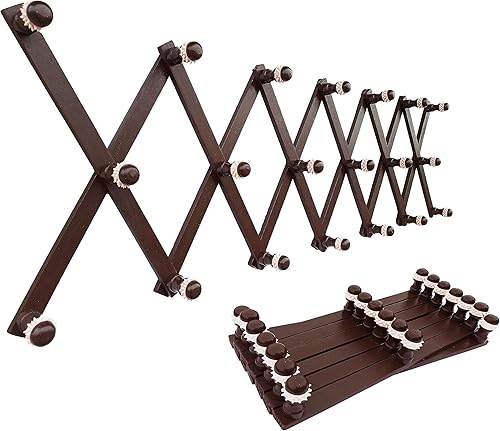 Perchero de pared de acordeón, 20 ganchos de madera de nogal expandible, soporte para sombreros, gancho de acordeón ideal para gorras de béisbol,