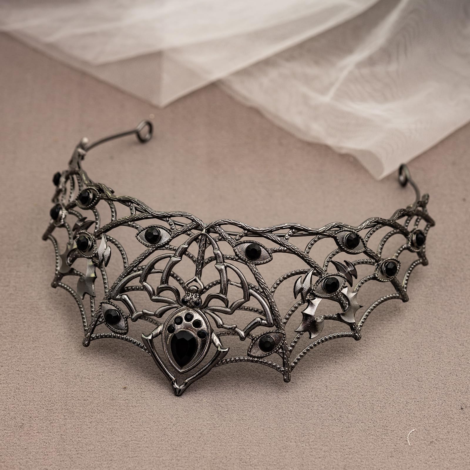 Gothic Black Spider Web Crystal Tiara Crown for Women Girls, Dark Queen Halloween Cosplay Headpiece, Vintage Rhinestone Headband for Masquerade Party Wedding Prom Stage Accessories: Black - Black Diamond