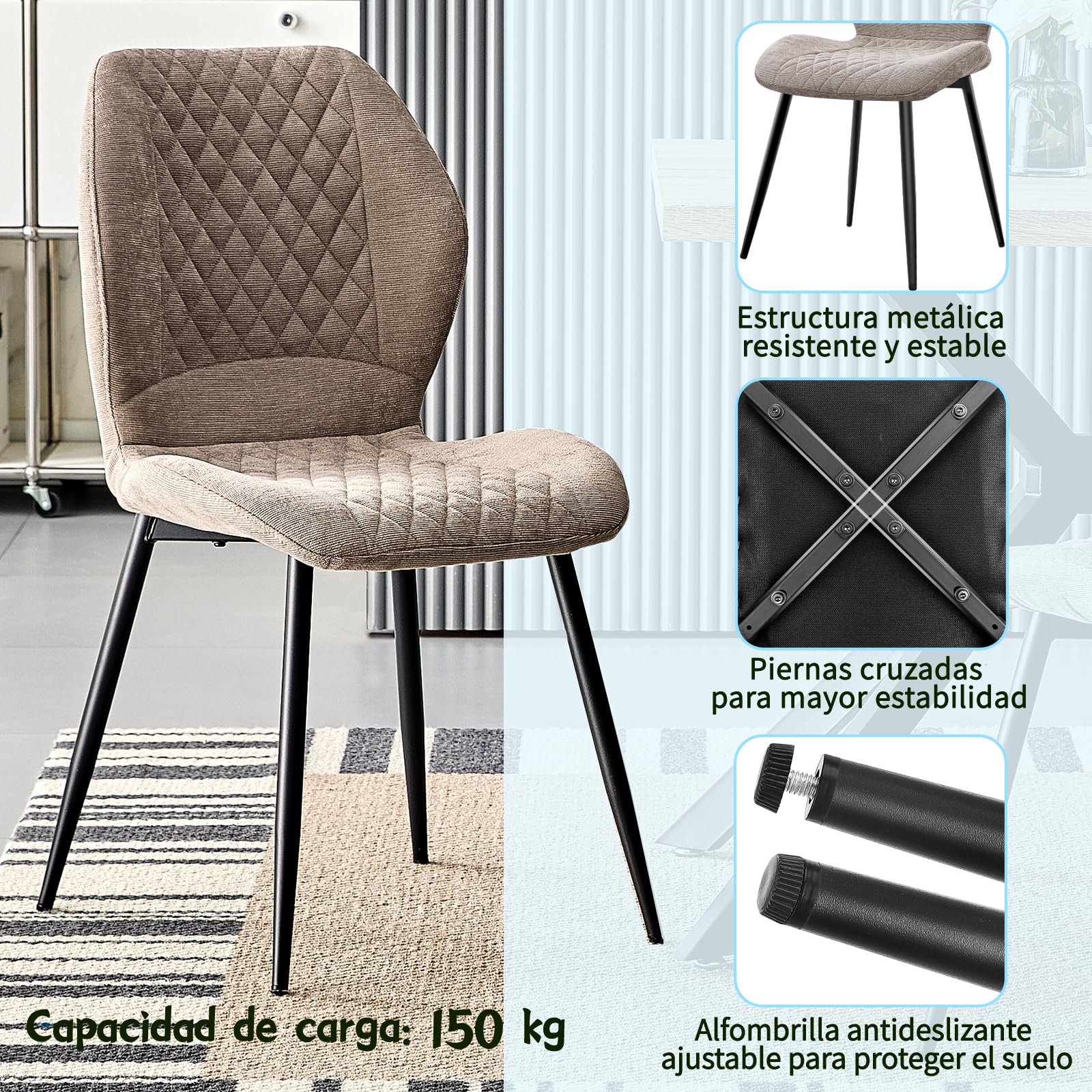JIJIAN Pack de 6 Sillas de Comedor, Sillas de Cocina, Sillas de Salón