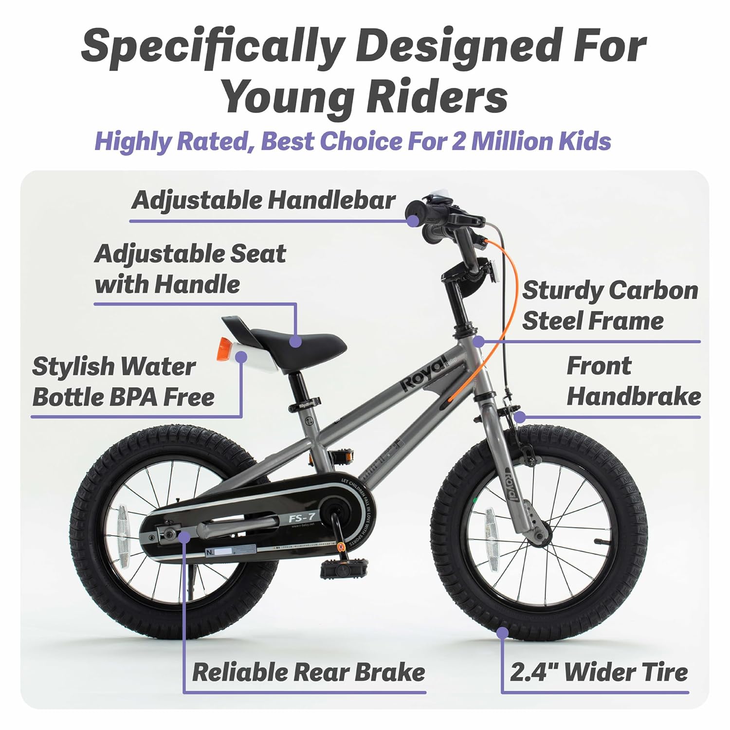RoyalBaby Kids Bike with Dual Handbrake for Beginners,12 14 16 18 20 Inch Bicycle for Boys & Girls Ages 3-10 Years 5 RoyalBaby Kids Bike with Dual Handbrake for Beginners,12 14 16 18 20 Inch Bicycle for Boys & Girls Ages 3-10 Years - Image 3