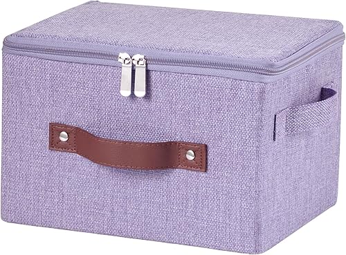 Miniatura 42 de Contenedores de almacenamiento con tapa con cremallera de tela de algodón y lino, cestas de almacenamiento con tapa, cajas plegables lavables para