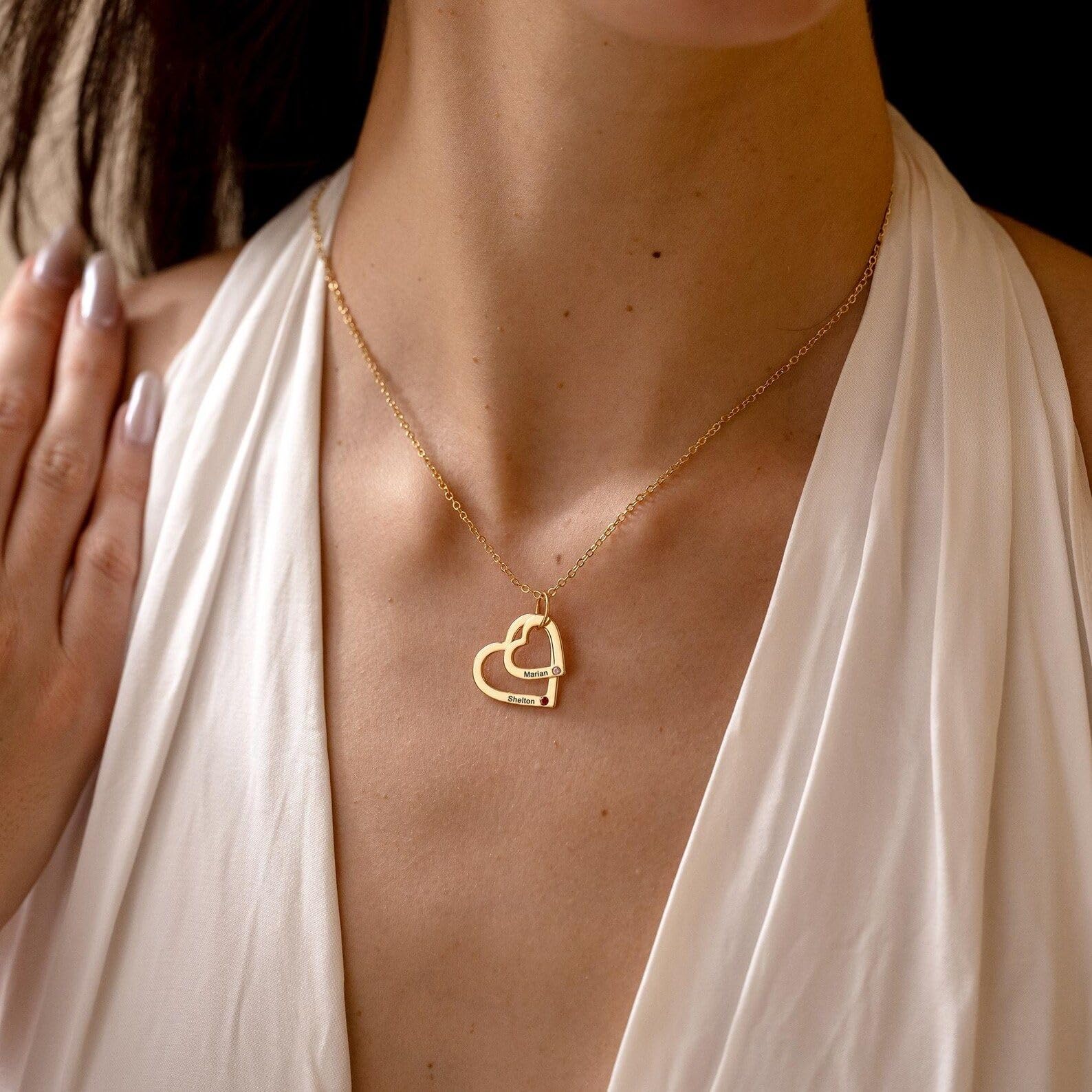 Personalizzato multiplo collana con nome, su misura famiglia nome cuore collana, pietra portafortuna cuore per mamma, Natale giorno per nonna