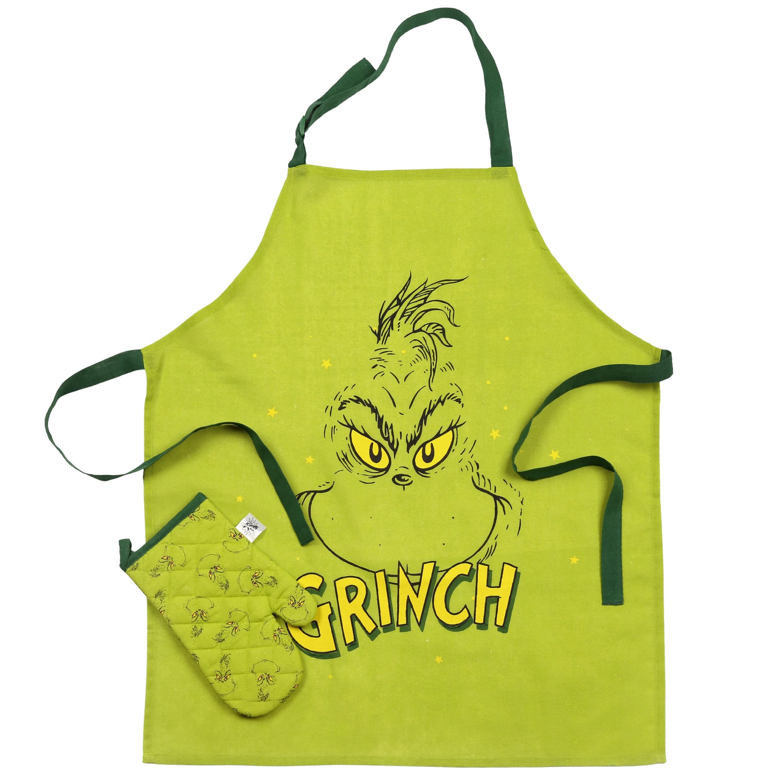 sarcia.eu Grinch 2en1 Set de cuisine de Noël : tablier réglable + gant, ensemble vert pour cadeau