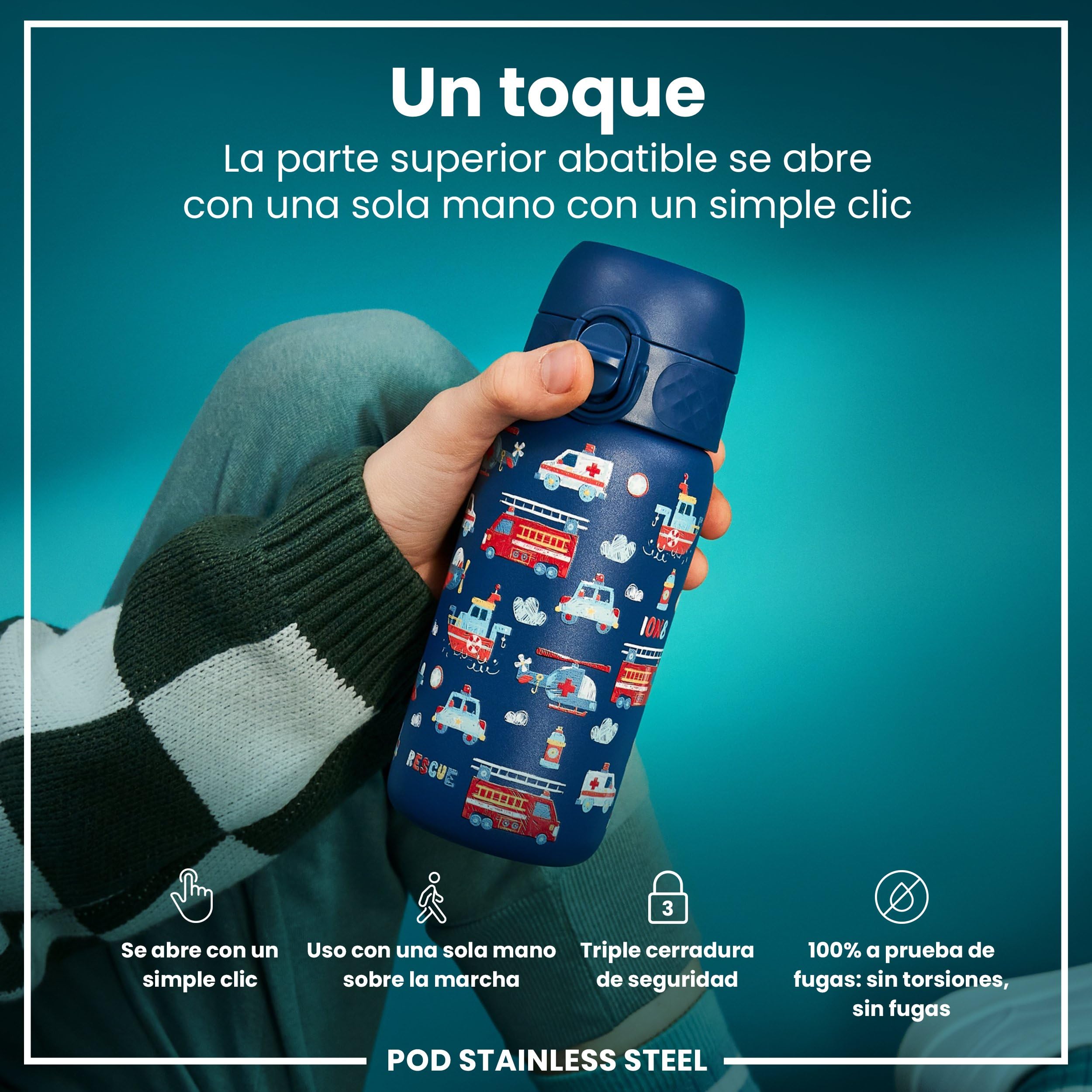 ion8 Botellas de Agua, a Prueba de Fugas, Fácil de Abrir, Cierre Seguro, Apta para Lavavajillas, Libre de BPA, Tapa Higiénica Abatible, Asa de Transporte, Fácil Limpieza