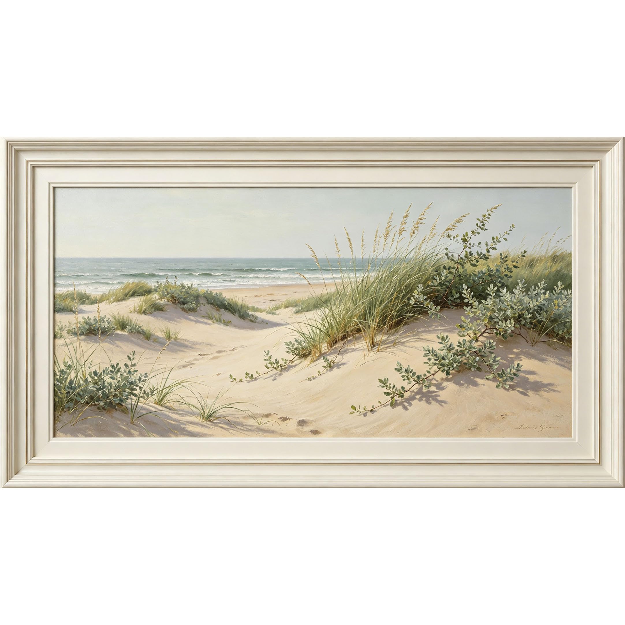 QZLITHOTIC 50×100cm 3D Framed Wall Art， Coastal Beach Dunes Ocean Waves Landscape Self?Adhesive Mural， Water?Activated Peel & Stick Fabric Decor Wall Decal for Bedroom Living Room