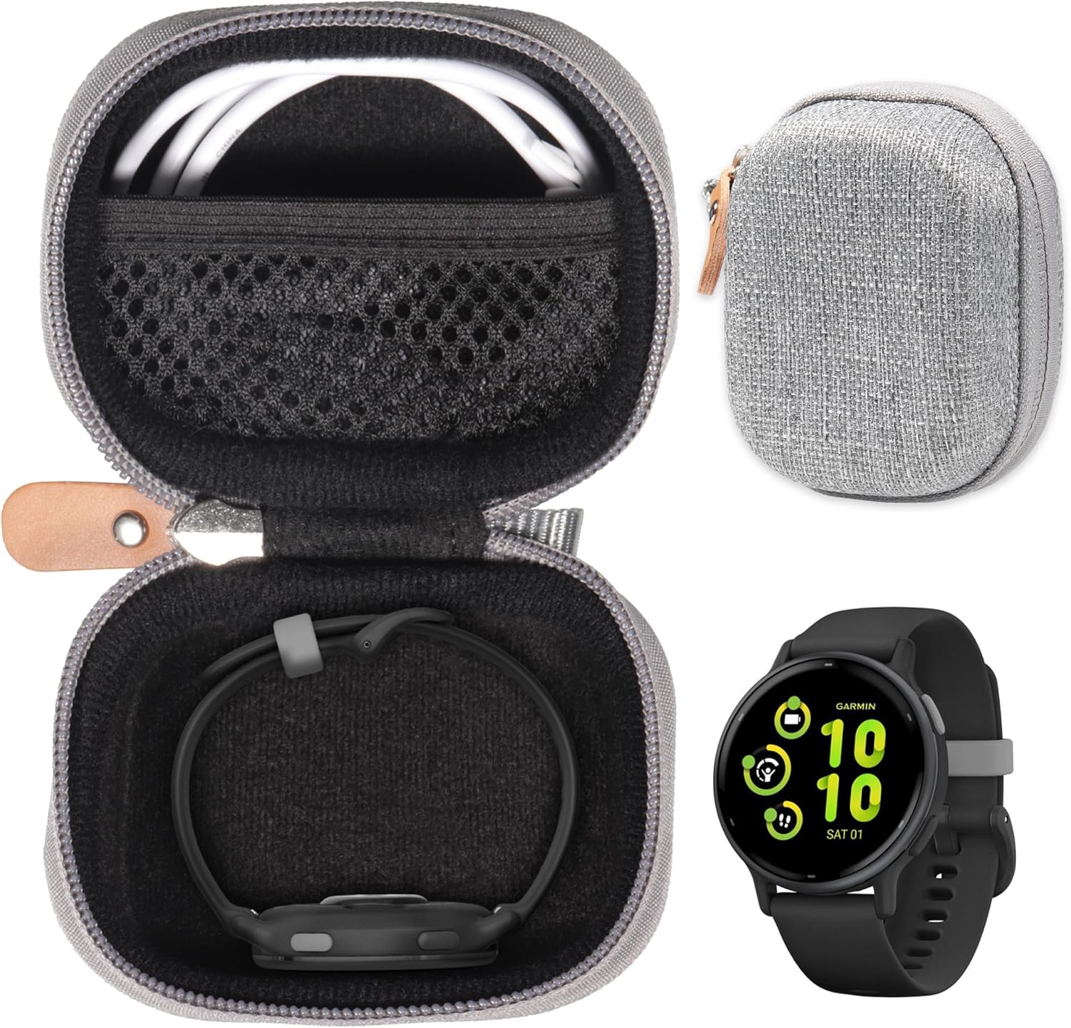 CaseSack Case for Garmin vivoactive Health and Fitness GPS Smartwatch, Compatible with vivoactive 5/4/3, with mesh Pocket for Charger (Gray)