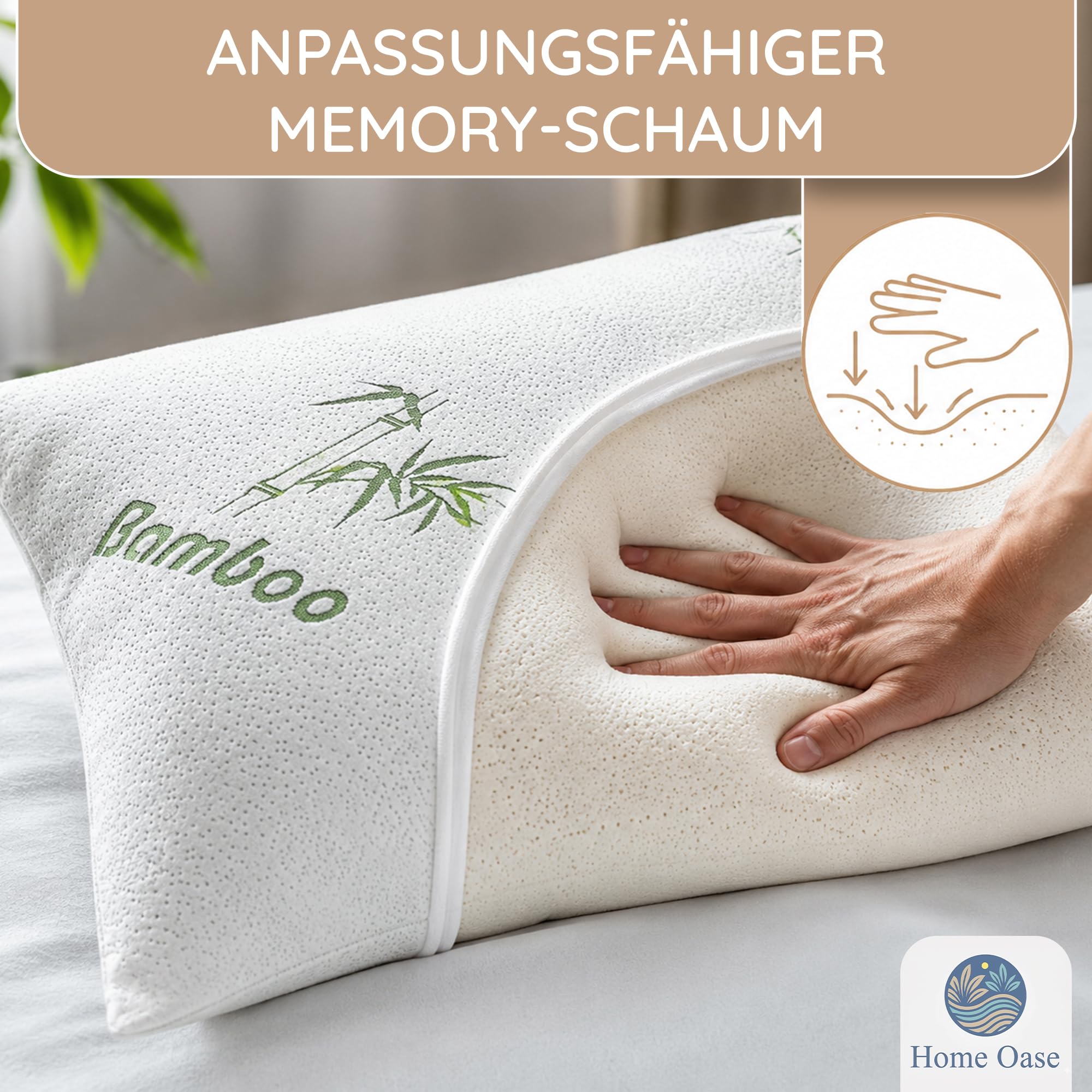 Orthopädisches Kissen | 40x80 cm | Bambus Kopfkissen mit abnehmbarem Bezug | Memory Foam Kissen für optimale Kopf und Nackenunterstützung - Natürlich antibakteriell & geruchsneutral