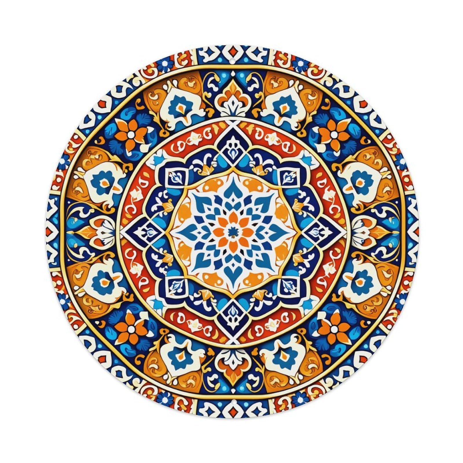 Colorful Geometric Floral Mandala Pattern Round Tin Sign Vintage Metal Poster, Home Bar Garage Man Cave Cafe Indoor & Outdoor Wall Decoration 8x8Inches