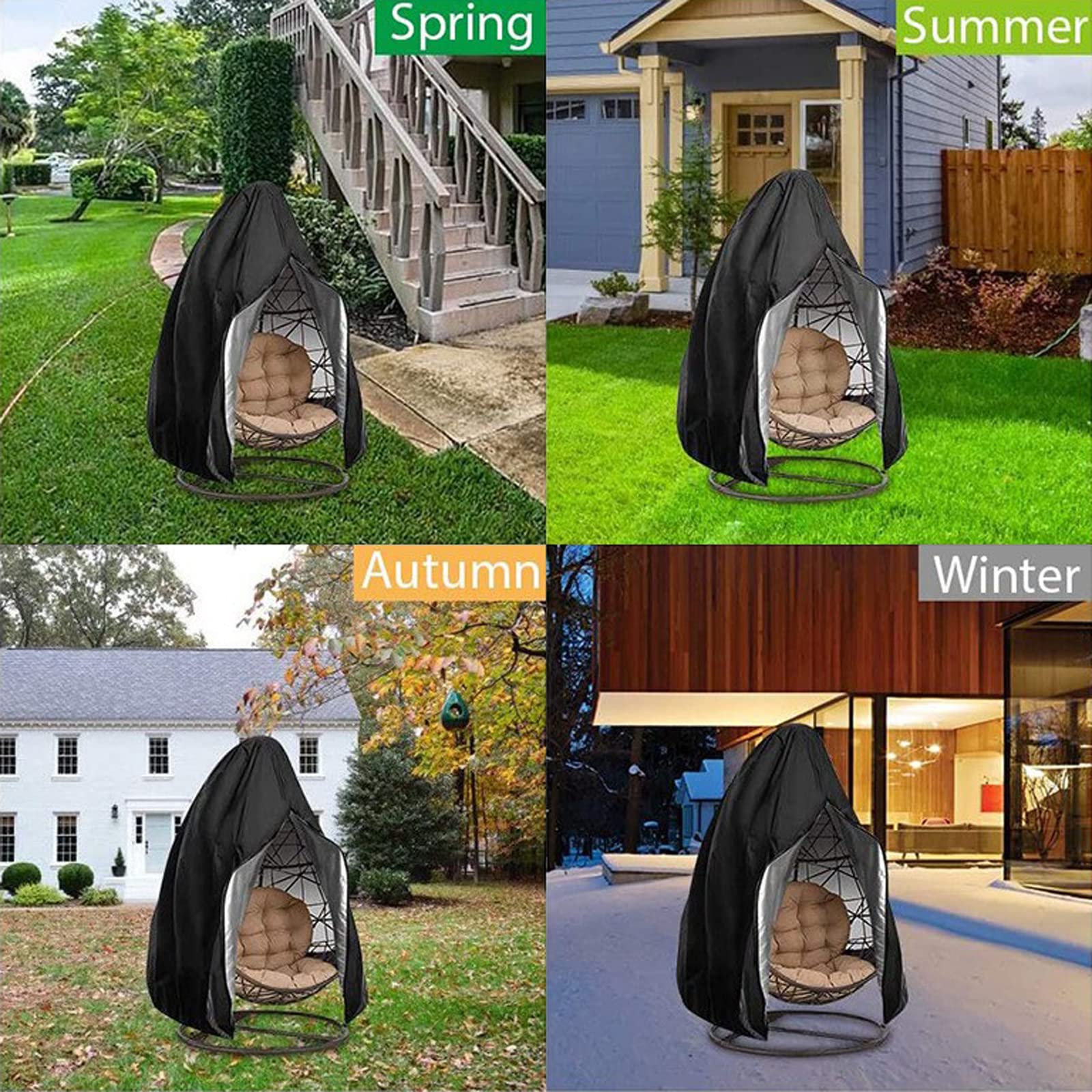 Copri Sedia da Giardino Pensile per Uova in Rattan per Esterni Sedia da Altalena in Vimini Impermeabile Antipolvere per Mobili da Giardino con Cerniera, 190x115 cm (Nero)