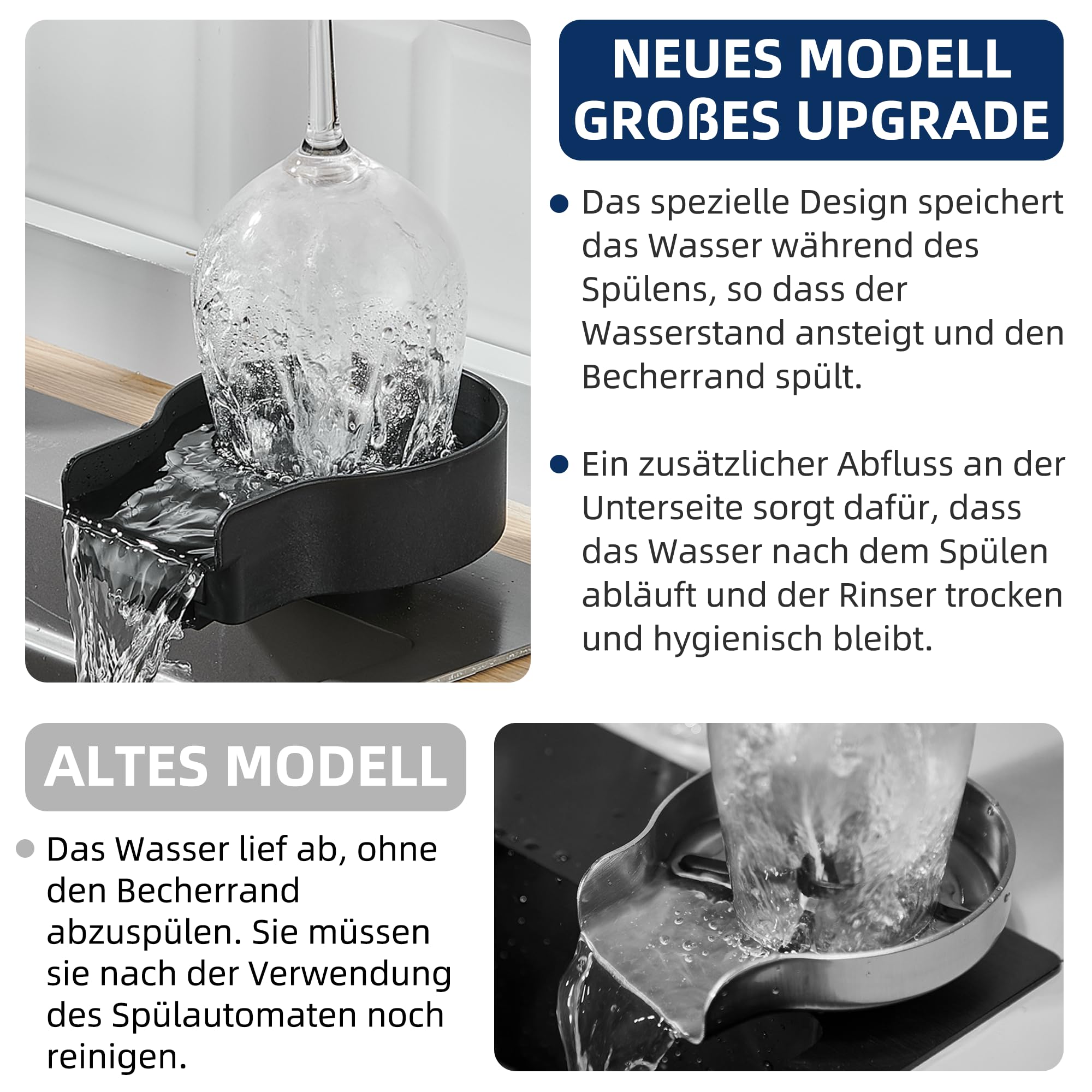 ZHIBAI Gläserspüler,FlaschenspüLer,Glasspüler für Spülbecken,Edelstahl Glasspüler für Spülbecken,glass spüllen für küchenspüle,Bar Gläserdusche, spülbecken-glasspüler,flaschenreiniger(Schwarz)