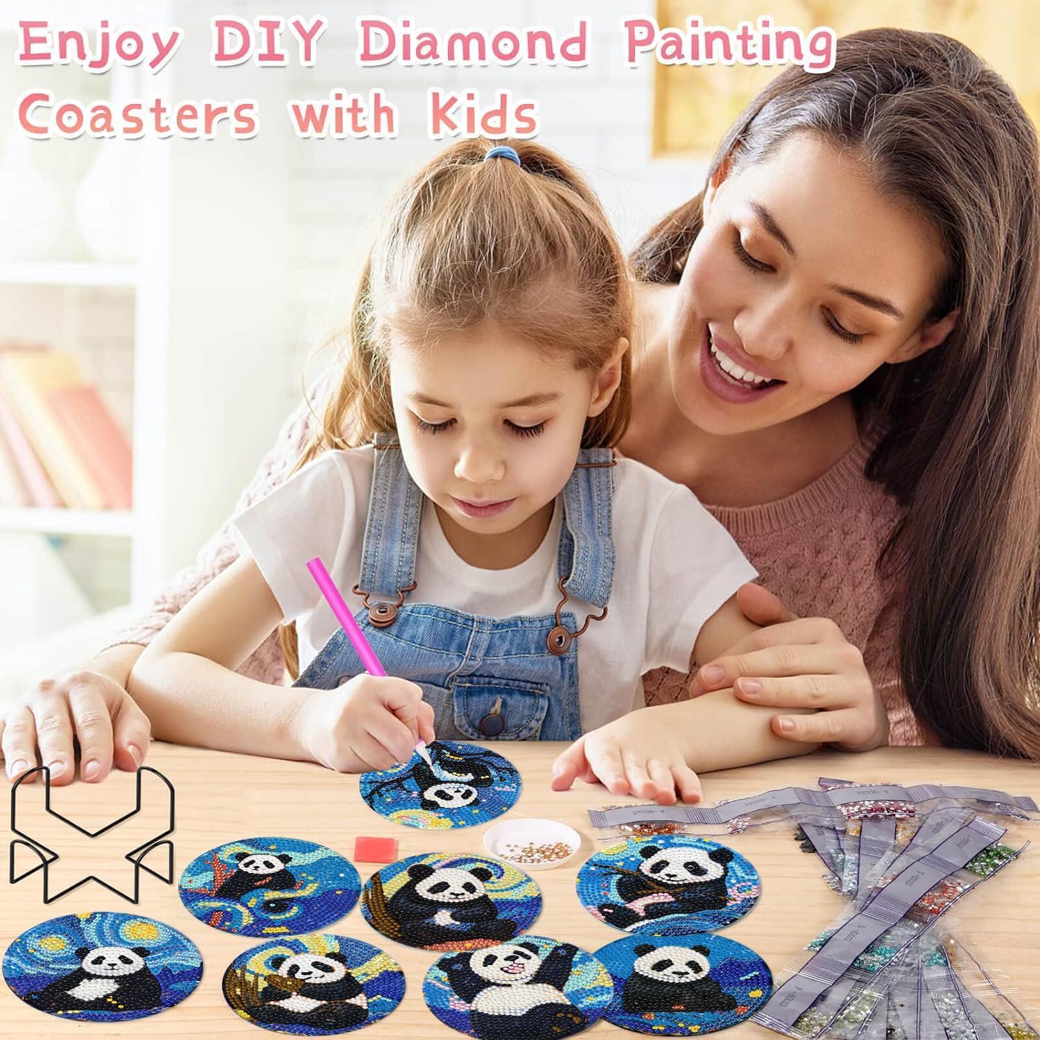Leatrice 8 Pcs Diamond Art Coasters Small Diamond Painting Kits for Adults image 4