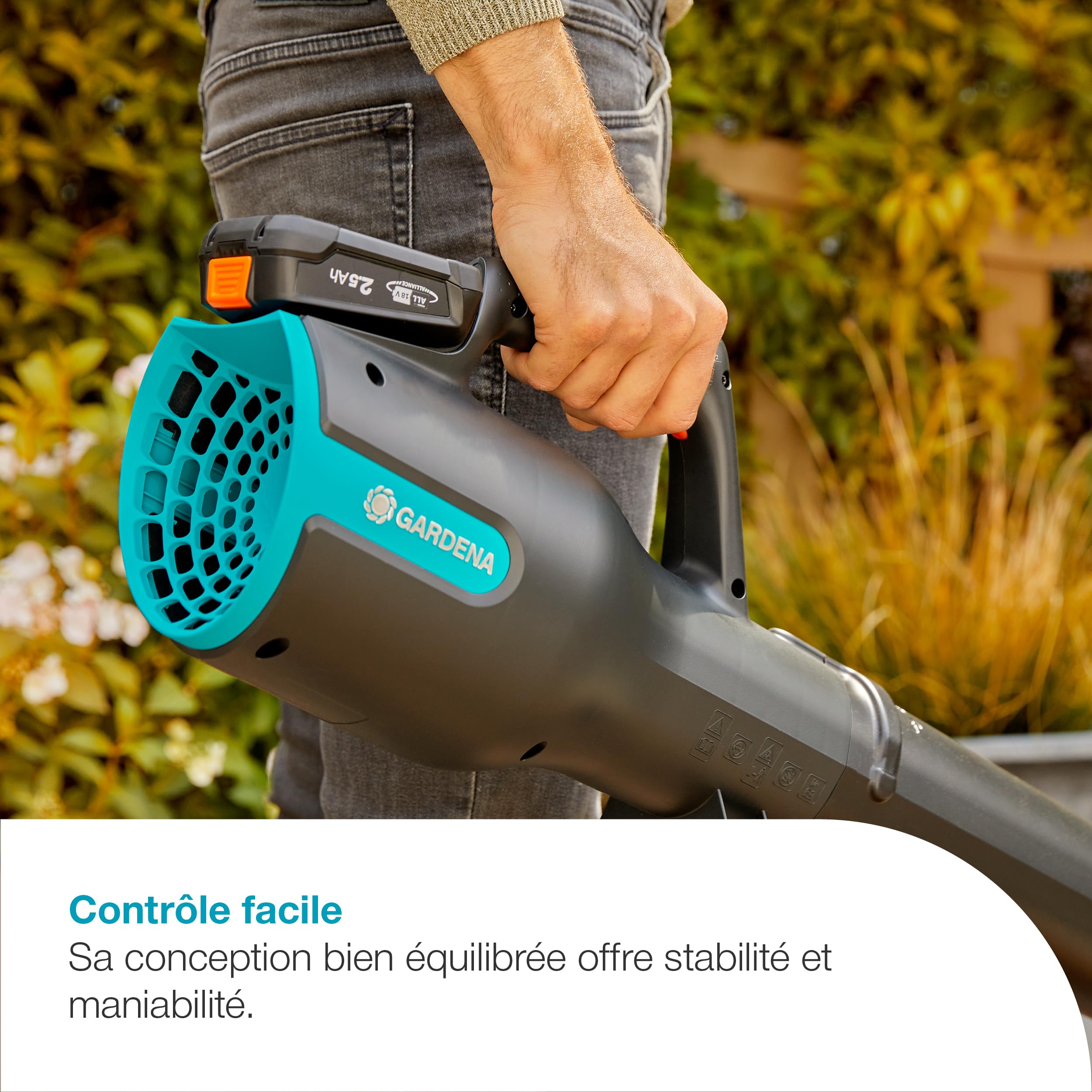 Gardena Souffleur sur batterie PowerJet 18V P4A - sans chargeur ni batterie: Éliminez les feuilles sans effort, Vitesse réglable, Débit d’air élevé, Léger, Sans fil (14890-55)