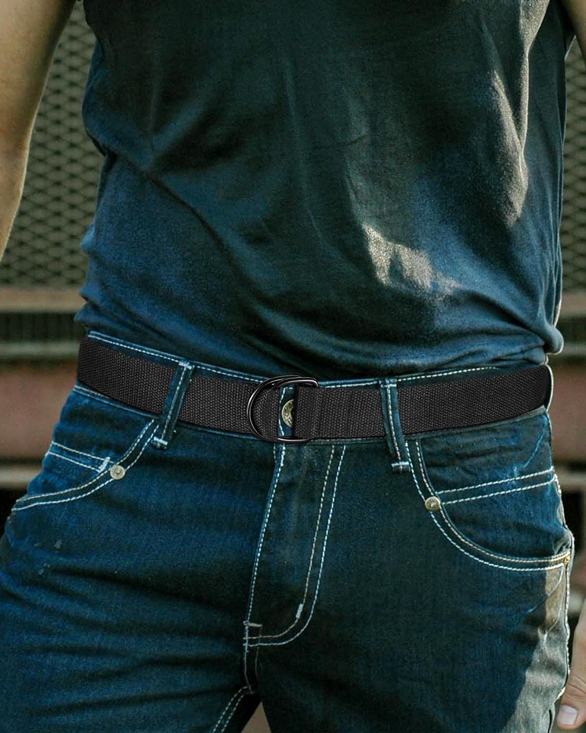 Canvas D Ring Belt, Fabric Cloth Belts for Men Women 1 1/2" Wide